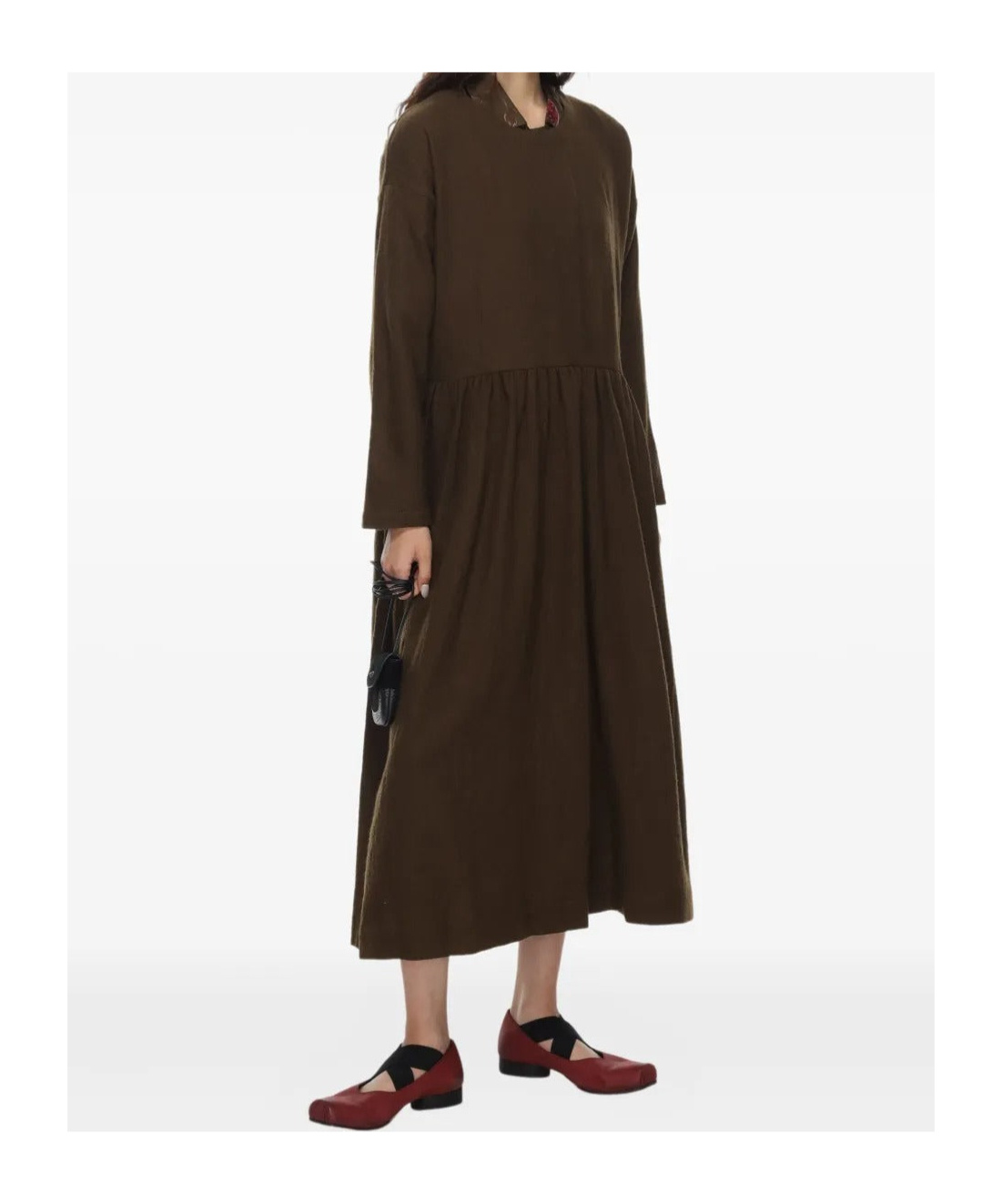 Uma Wang Alexa Long-sleeve Midi Dress In Brown