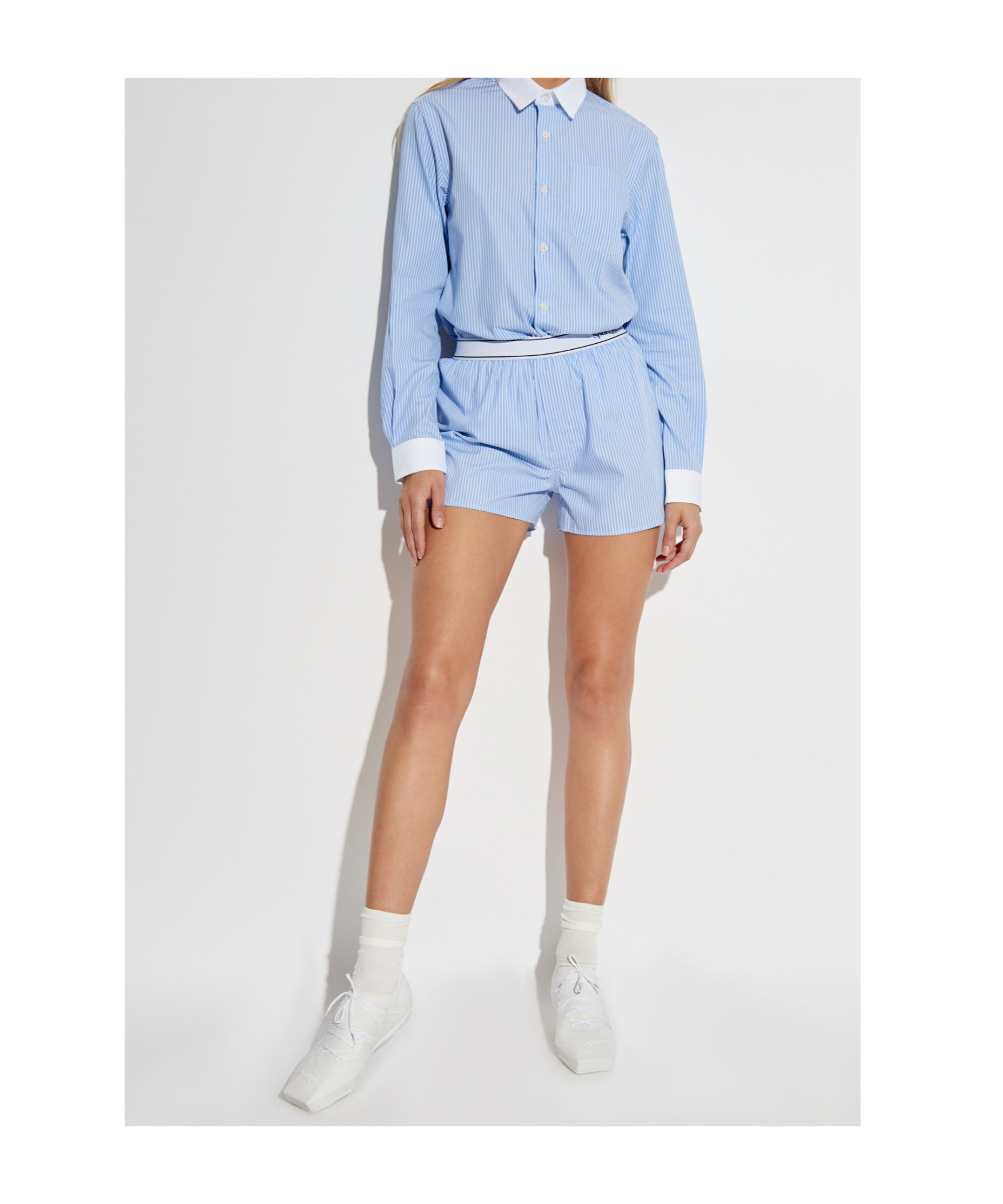 Sporty And Rich Sporty & Rich Classic Striped Button In Blue