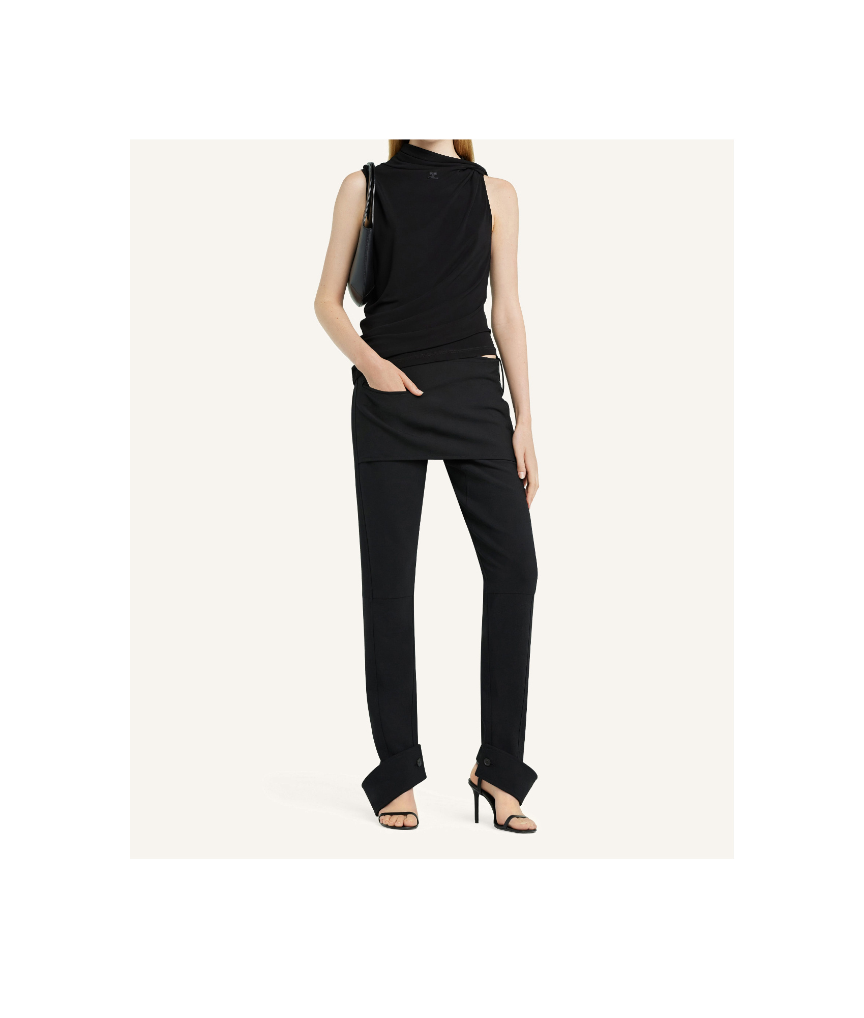 Courrèges Asymmetric Sleeveless Fitted Stretch Top In Black