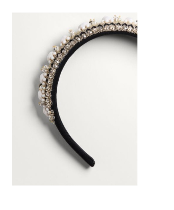 Valentino Embroidered Headband In Black/light Ivory