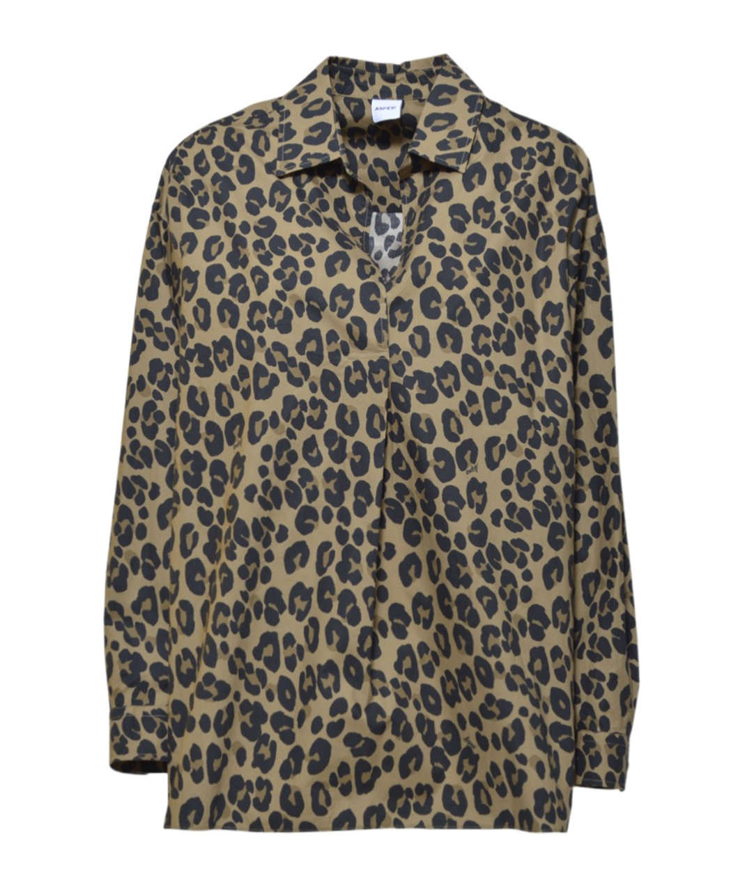 Aspesi Leopard Print Stretch Cotton Shirt In Black