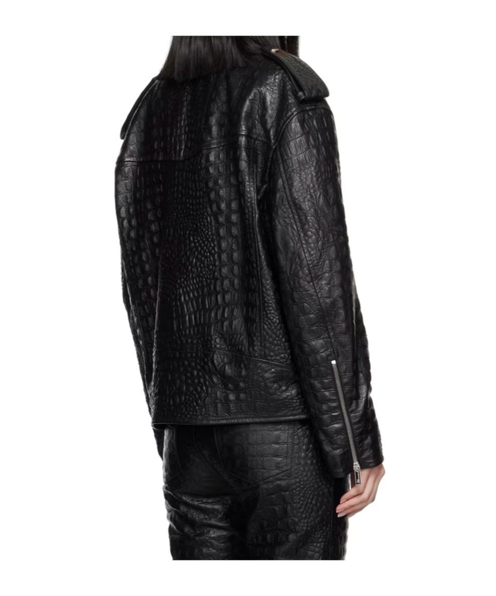 Blumarine Crocodile-effect Leather Jacket In Black