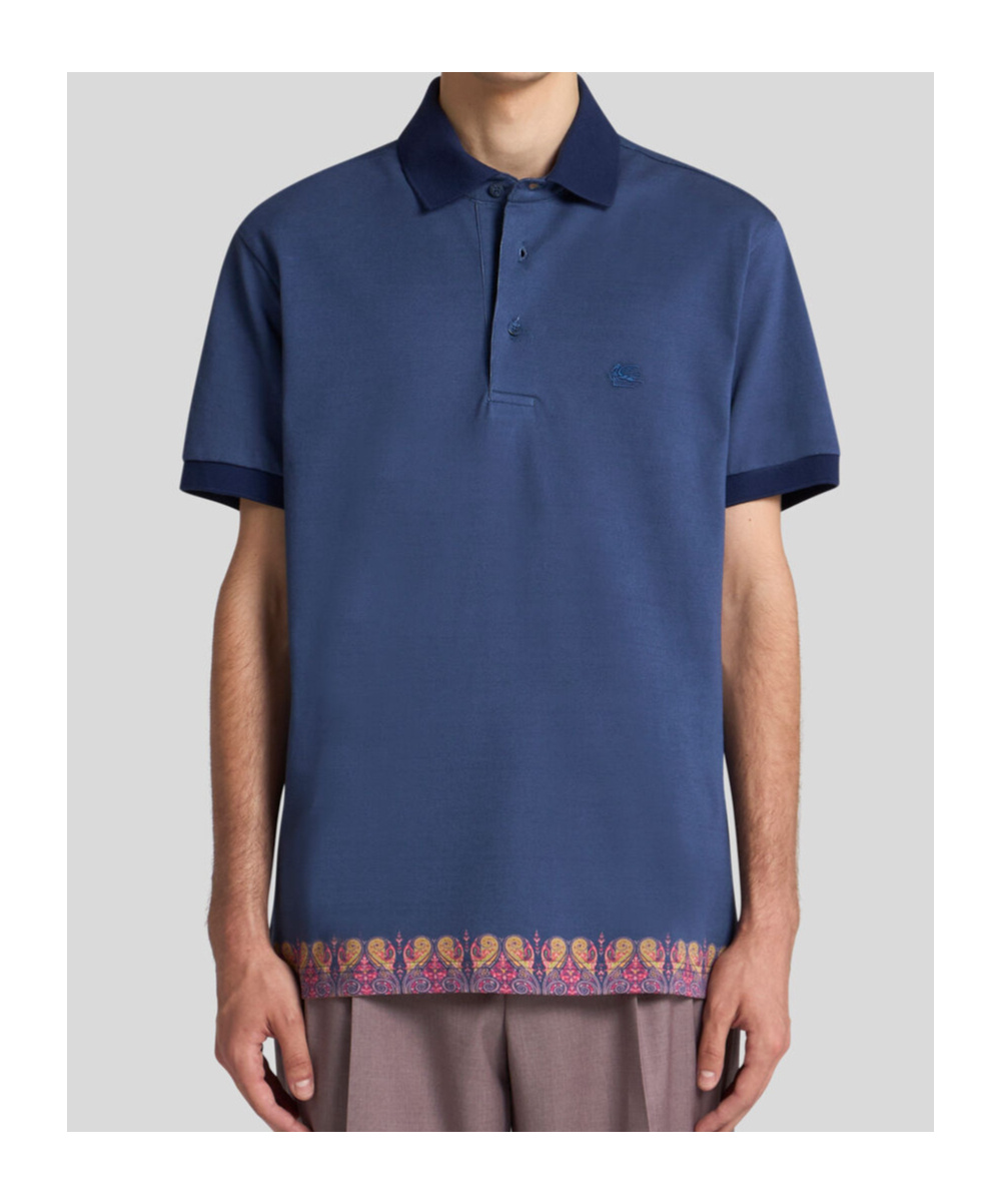 Etro Polo Shirt With Print In Blue
