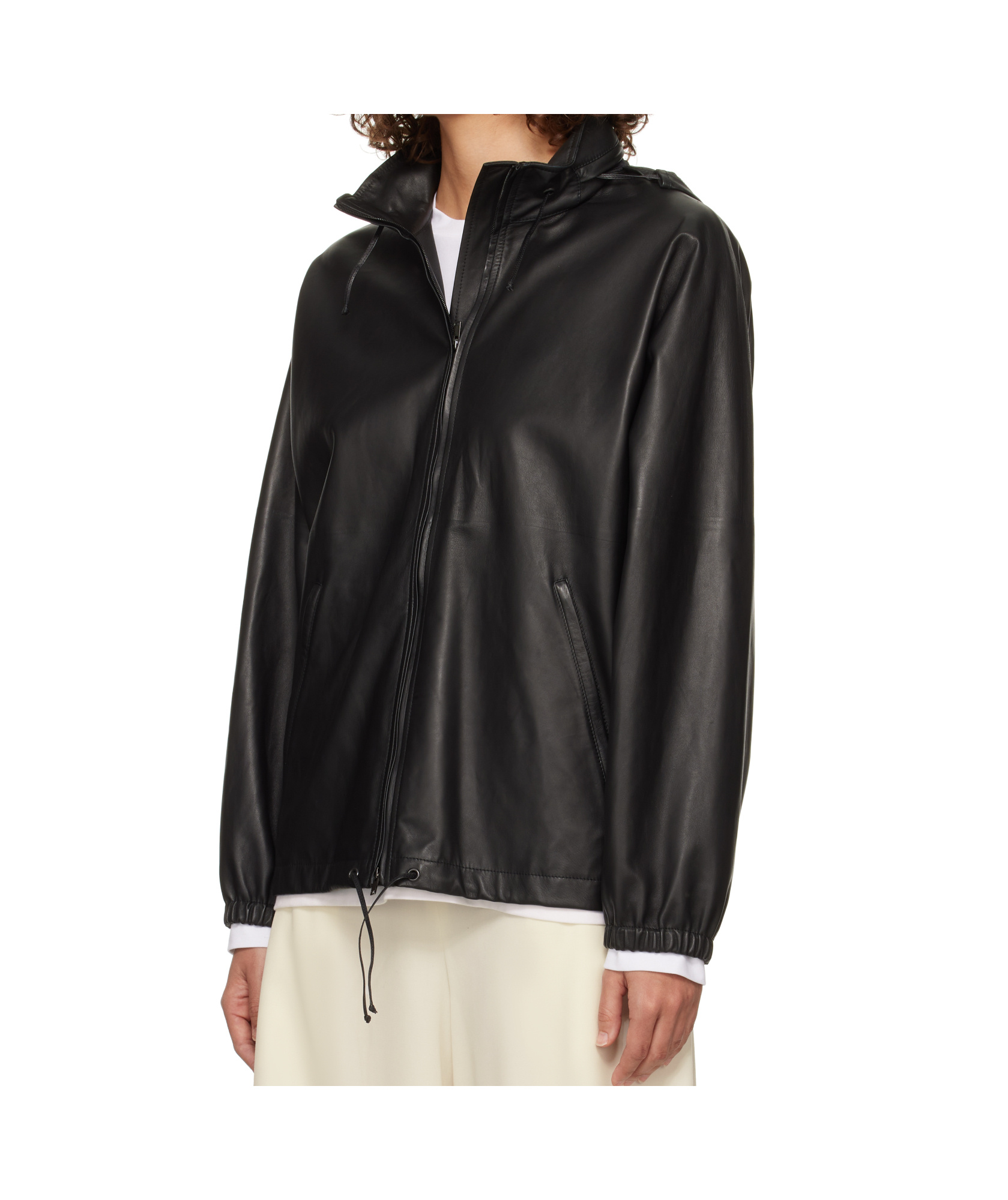 The Row Jilly Oversized Leather Bomber Jacket In Black