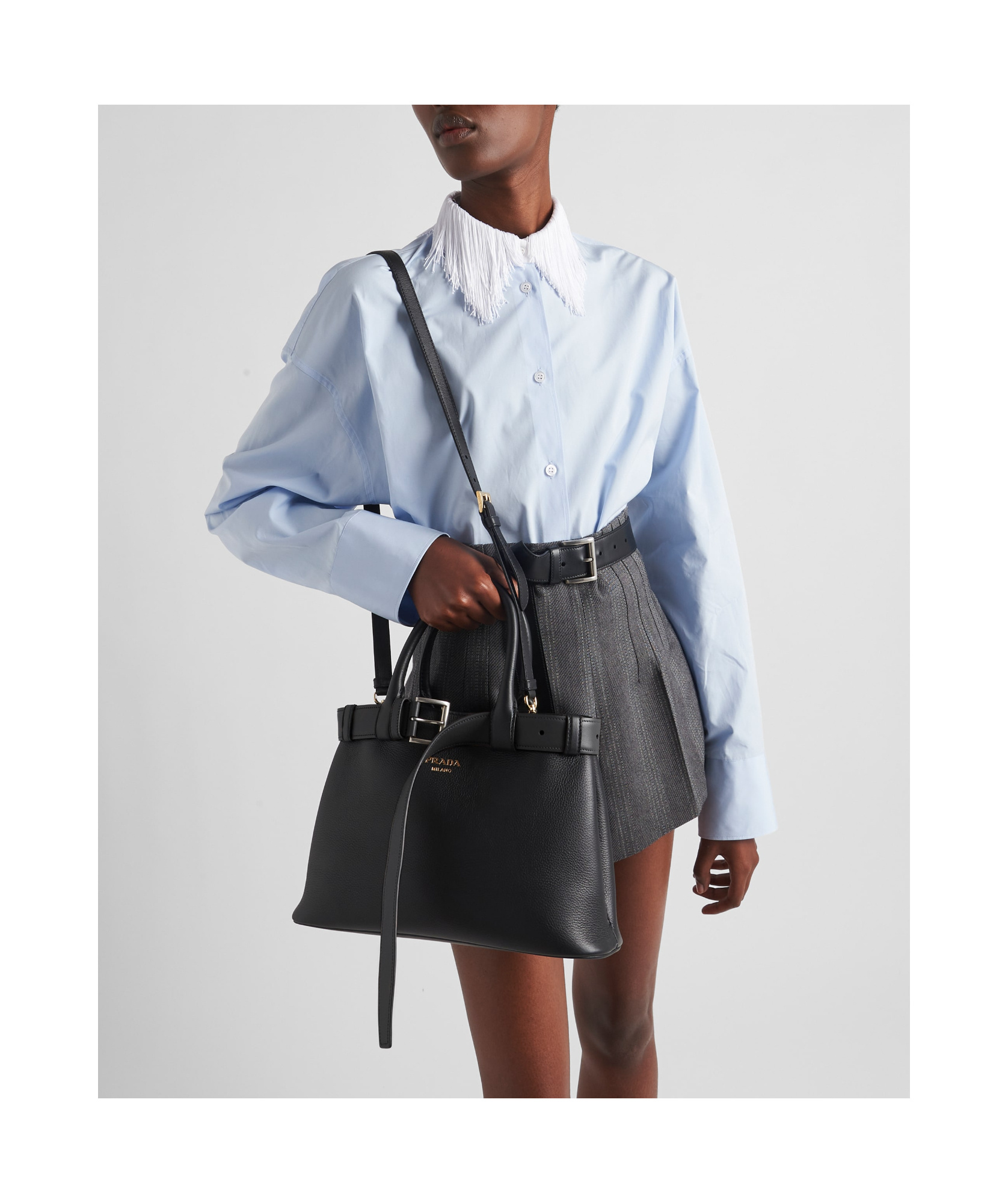 Prada Medium Leather Top Handle Bag In Black