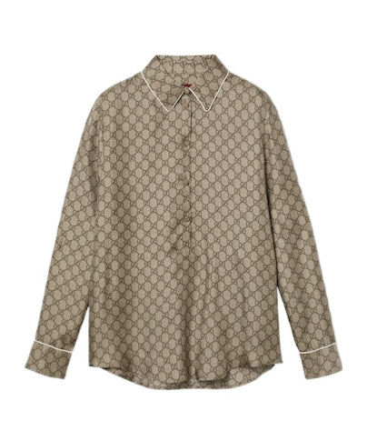 Gucci Women Printed Silk Shirt In Nude