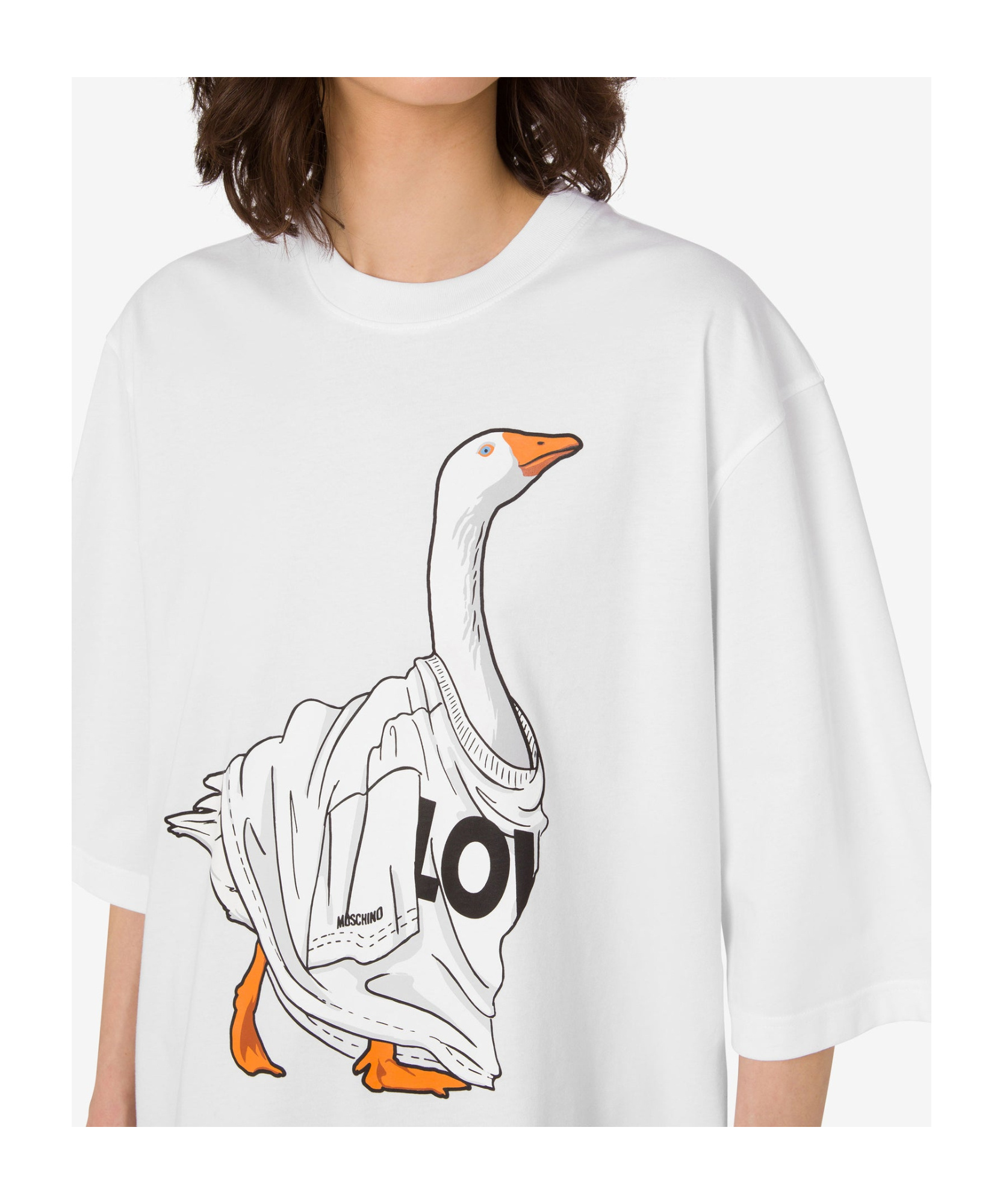 Moschino Graphic Front Print T-shirt With Ribbed Neckline In Yellow