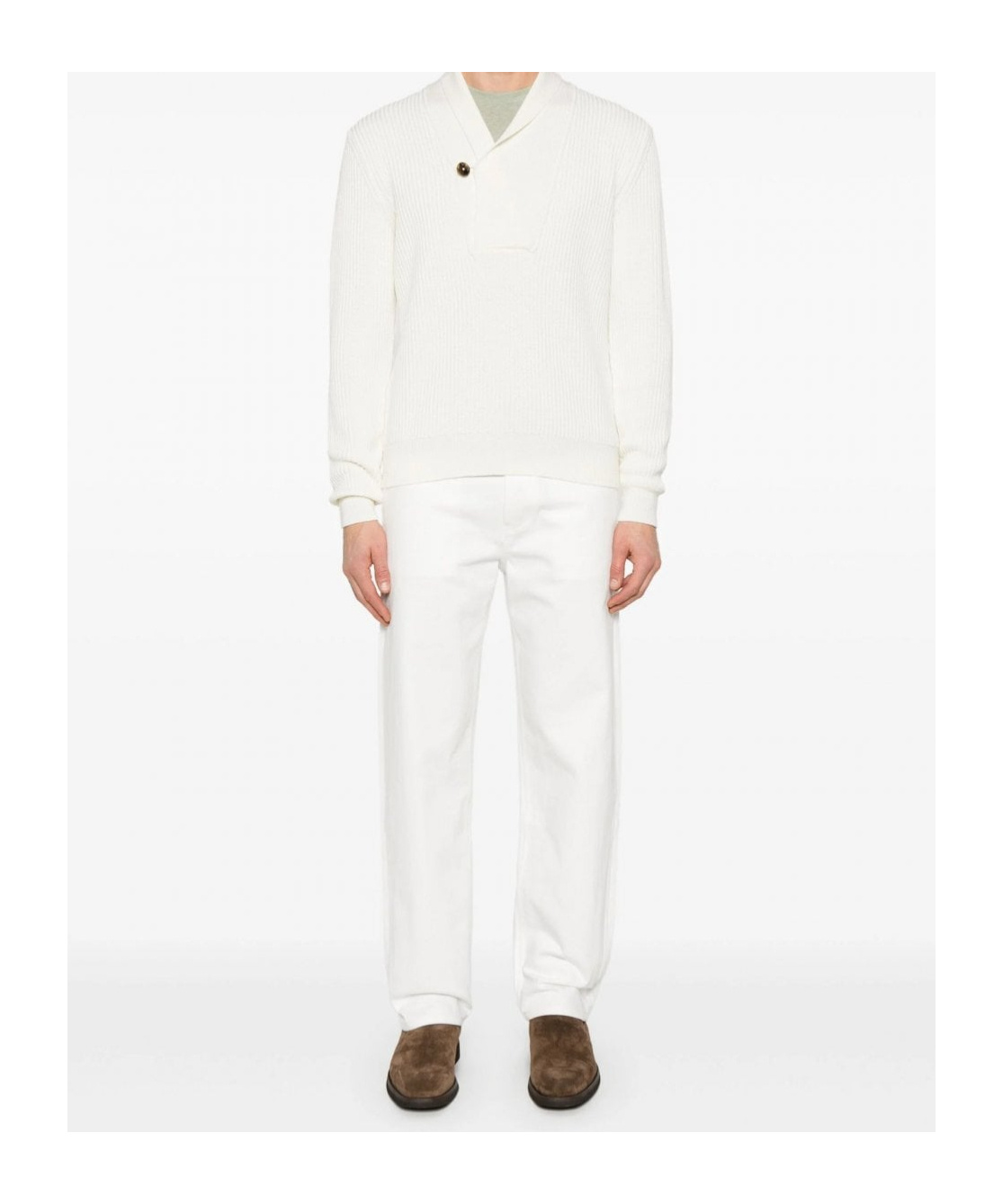 Tom Ford Knitwear With Shawl Collar And Button Detail In White