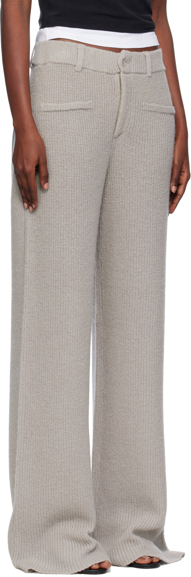Aya Muse Ribbed Knitted Trousers In Gray