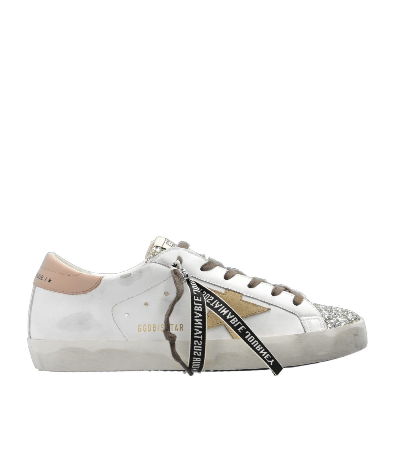 Golden Goose Womens Bio-based Super-star With Platinum Glitter Tongue In White
