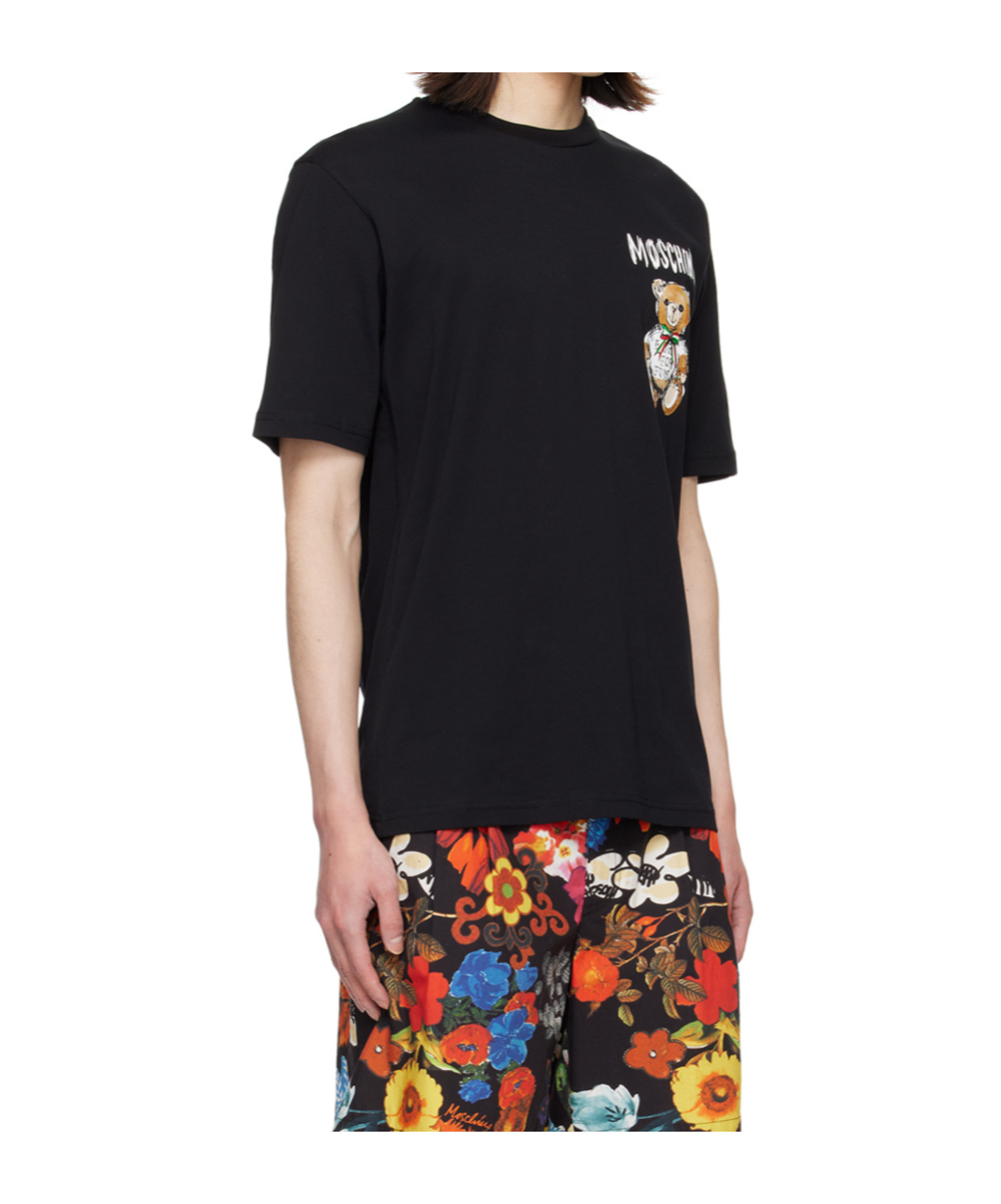Moschino Drawn Teddy Bear Logo Polo Shirt In Black