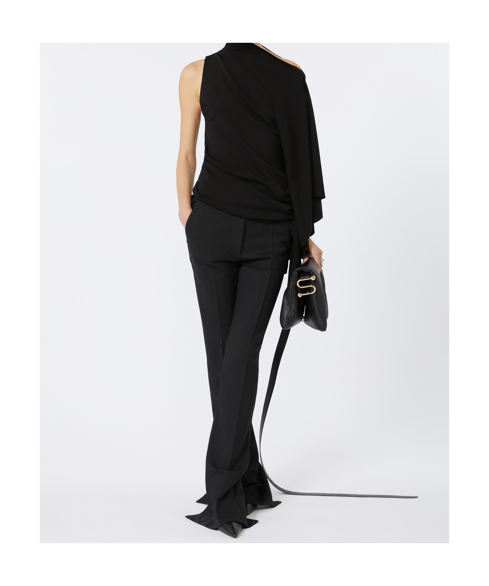 Sportmax Asymmetric Ruffled Top In Black