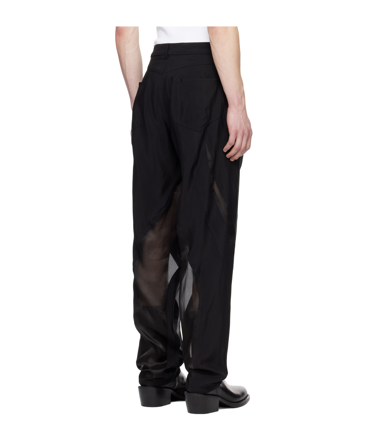 Mugler Semi-transparent Spliced Casual Pants In Black