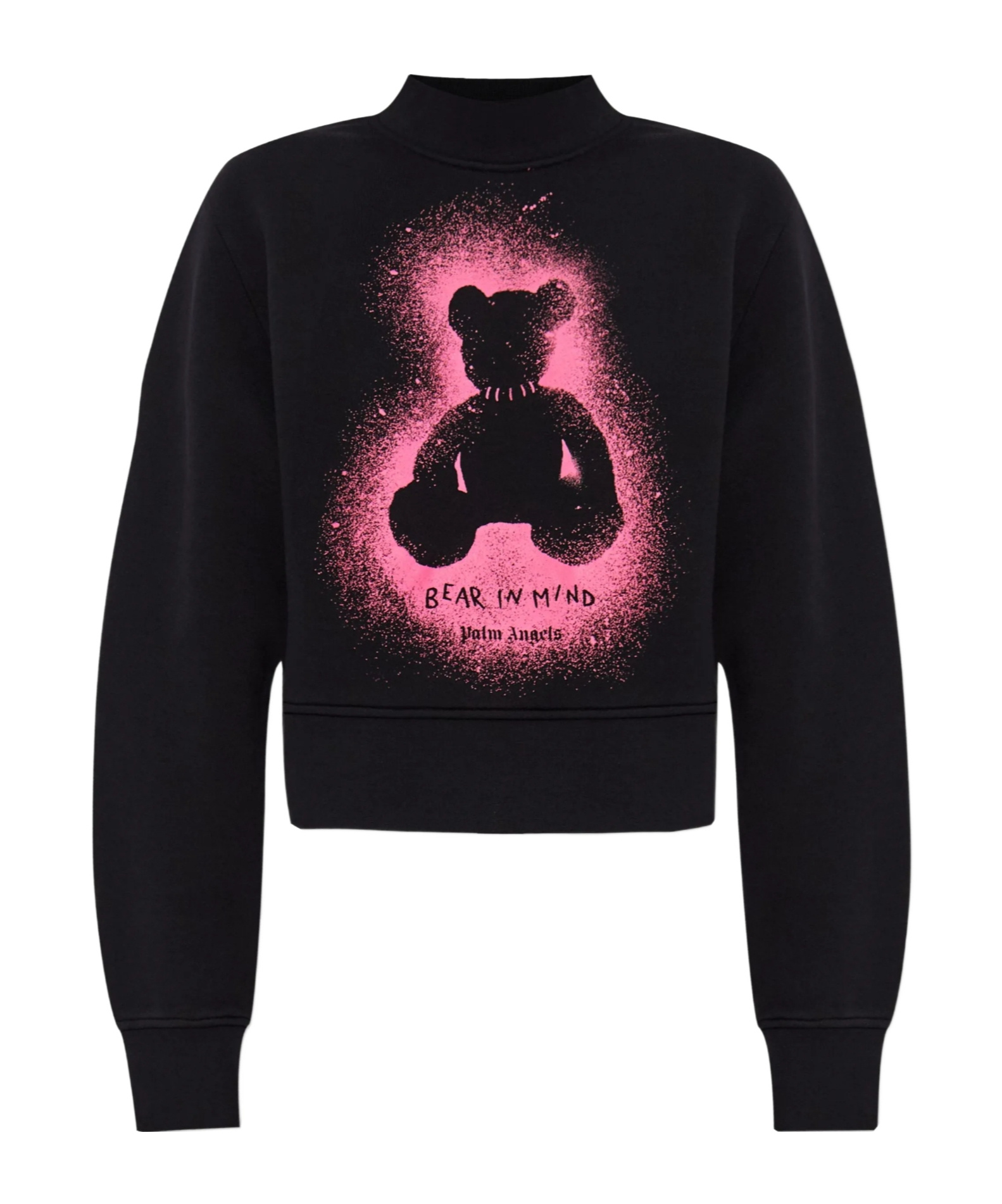 Palm Angels Cropped Black And Fuchsia Graphic Sweatshirt In Black