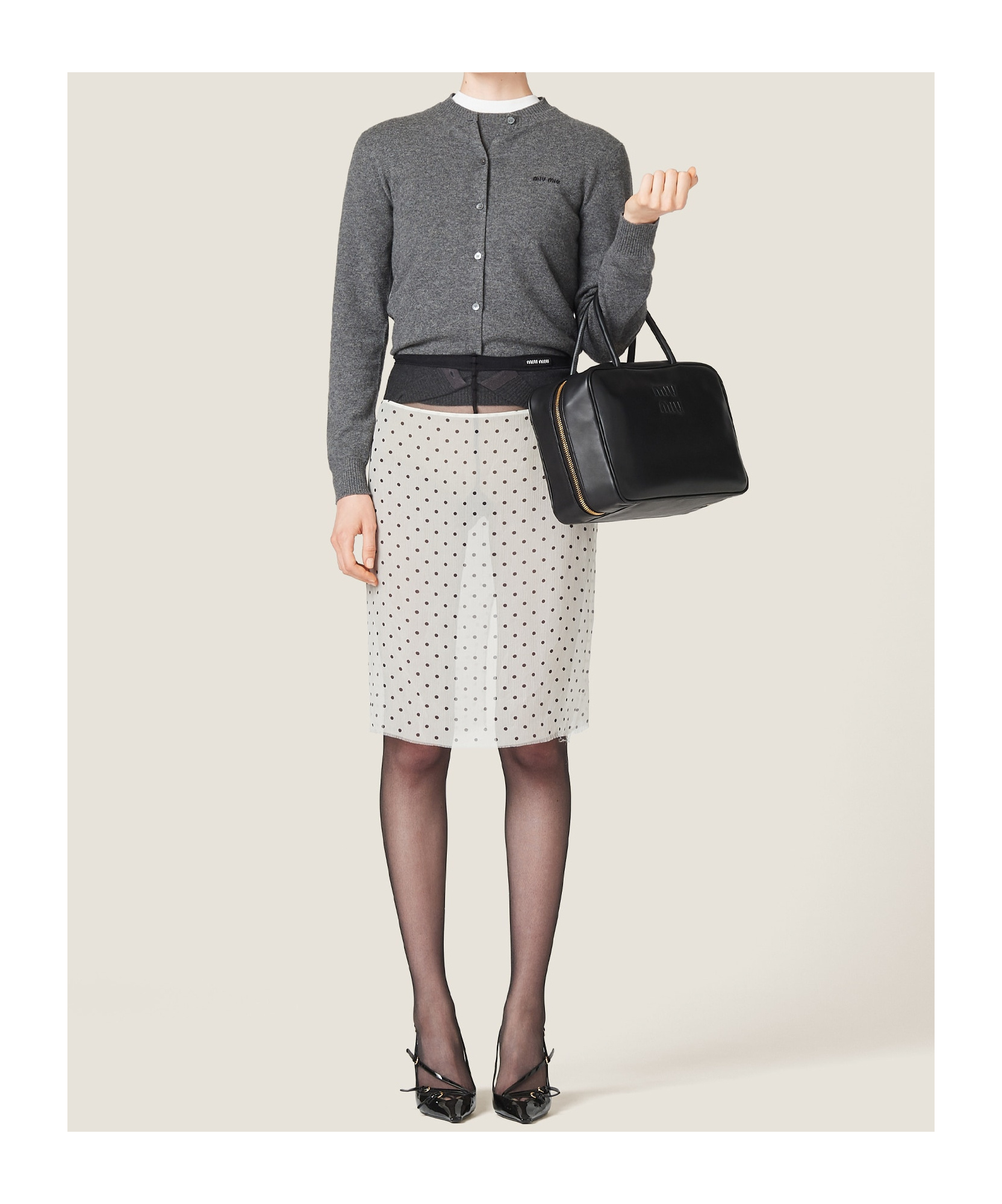 Miu Miu Cashmere Logo Cardigan In Gray