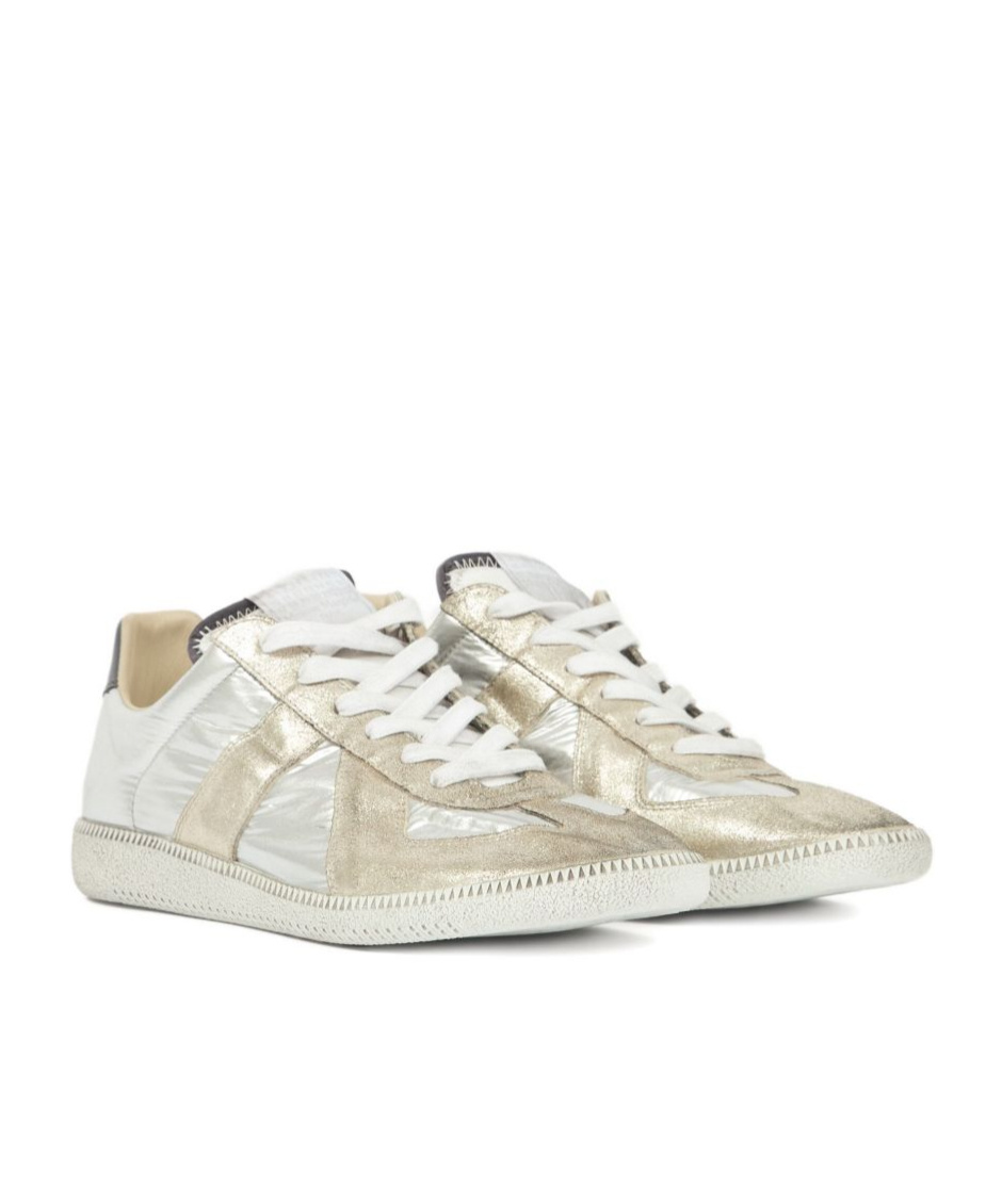 Maison Margiela Gold-tone Paneled Sneakers With Lace-up Fastening In White