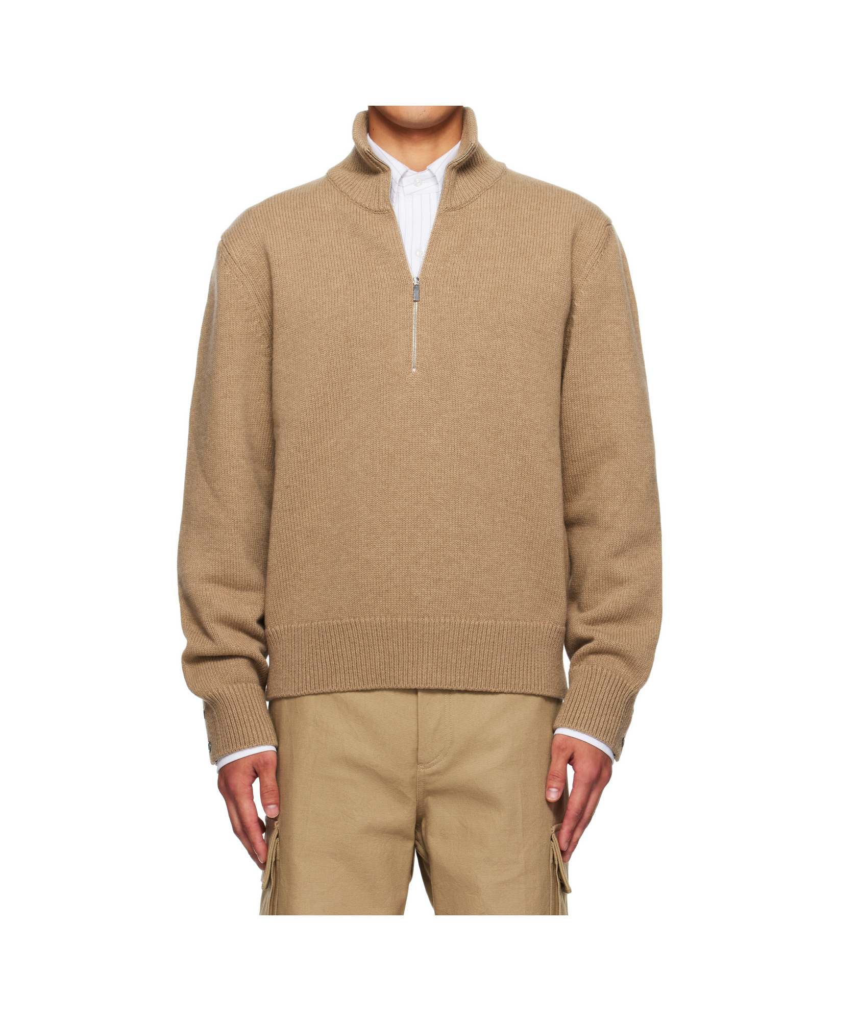 Thom Browne Beige Geese Intarsia Merino Wool Mock Neck Sweater In Brown