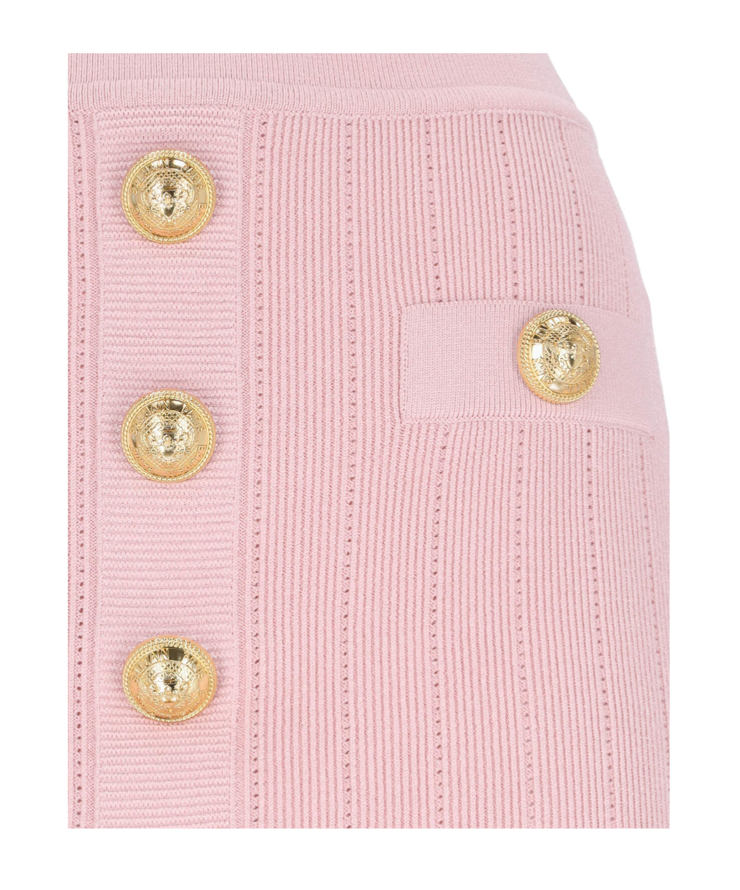 Balmain Knitted Mini Skirt With Embossed Buttons In Pink