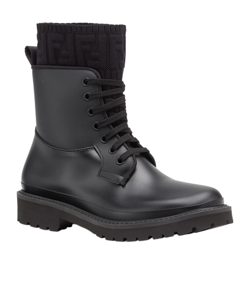 Fendi Lace-up Biker Boots In Black