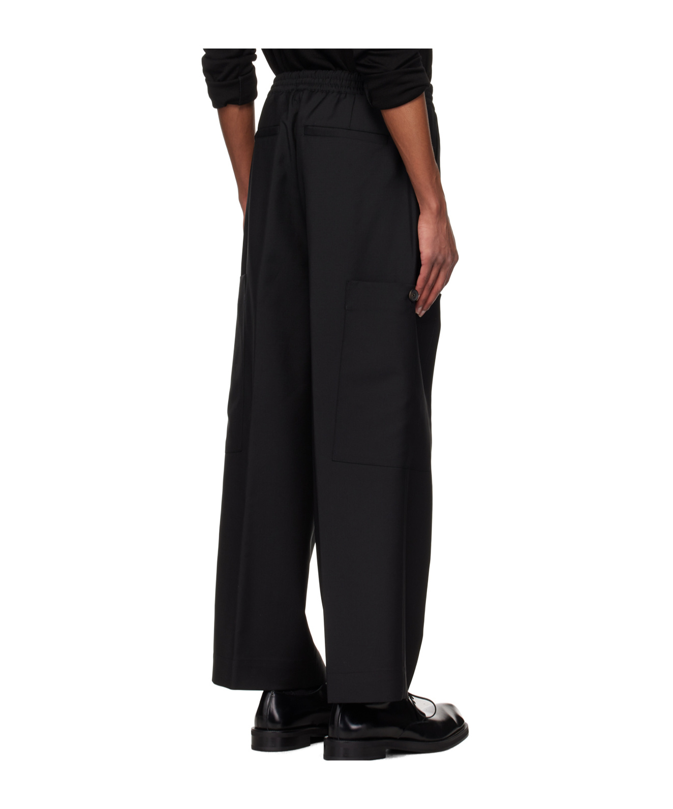 Rohe Black Wide Leg Drawcord Cargo Trousers In Black