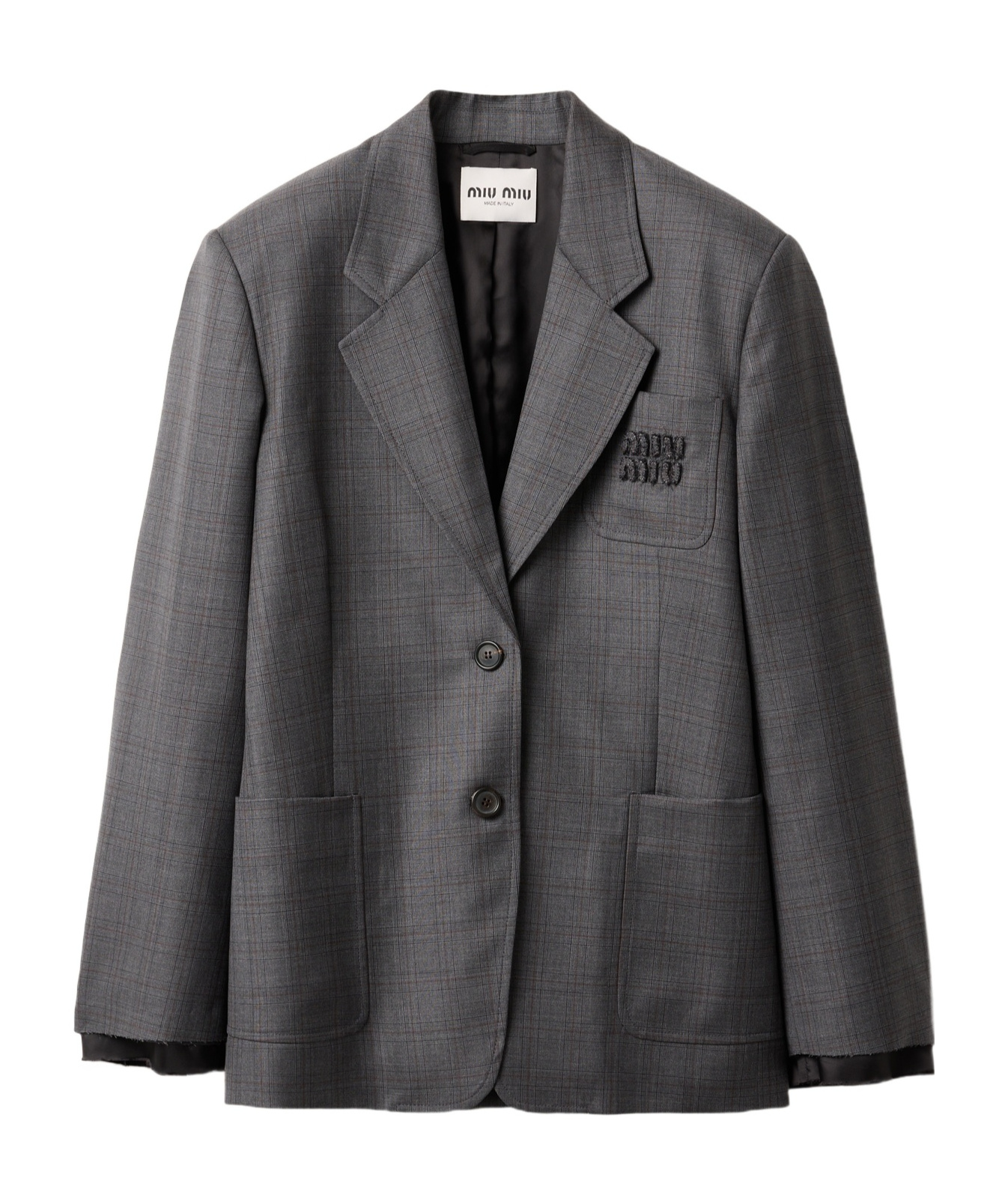 Miu Miu Prince Of Wales Checked Wool Jacket In Gray