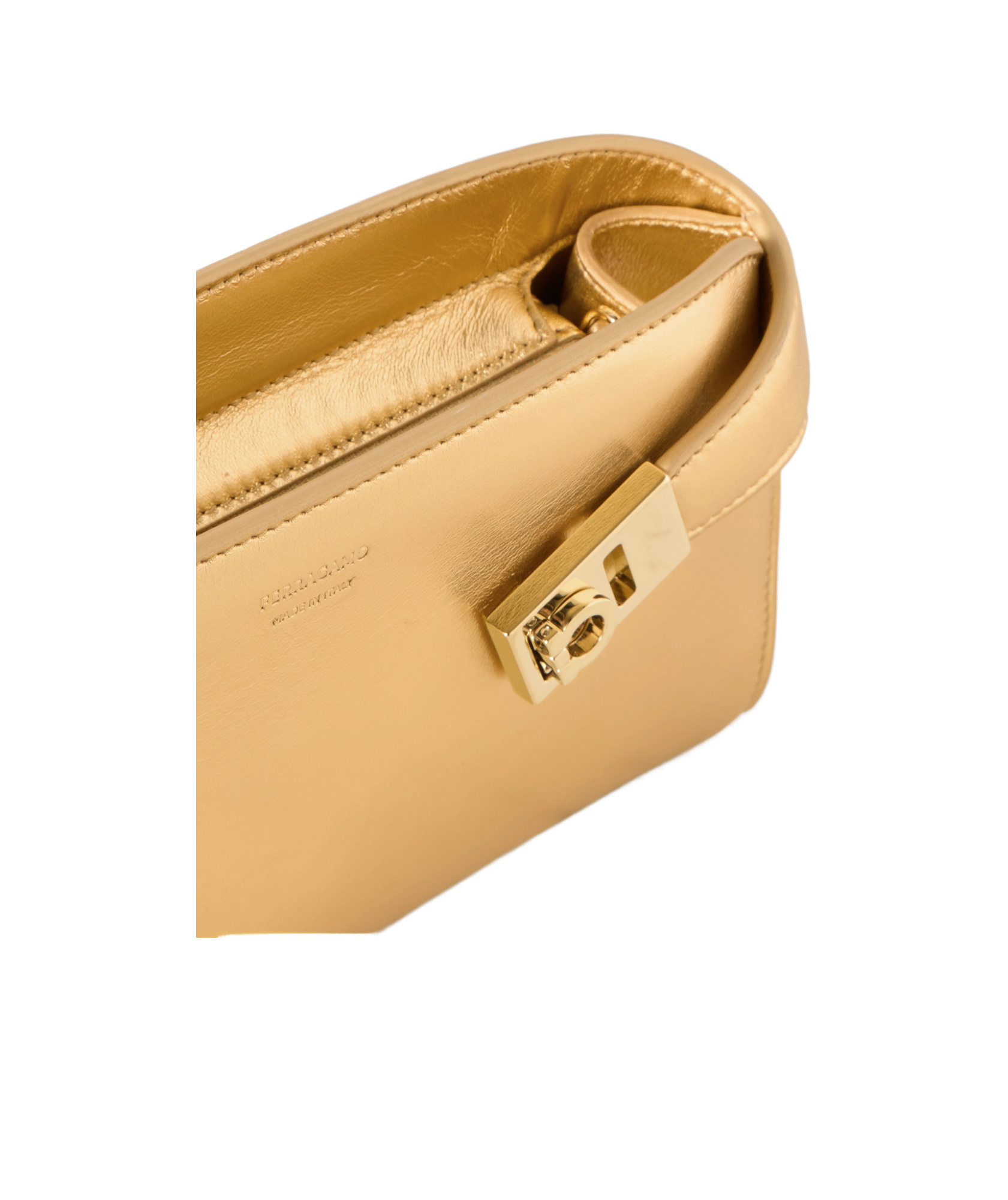 Ferragamo Hug Embellished Metallic Shoulder Bag In Golden