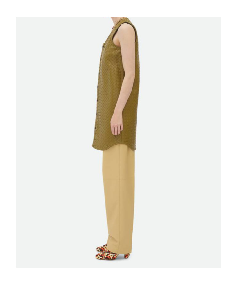 Bottega Veneta Knitted Leather Dress In Green