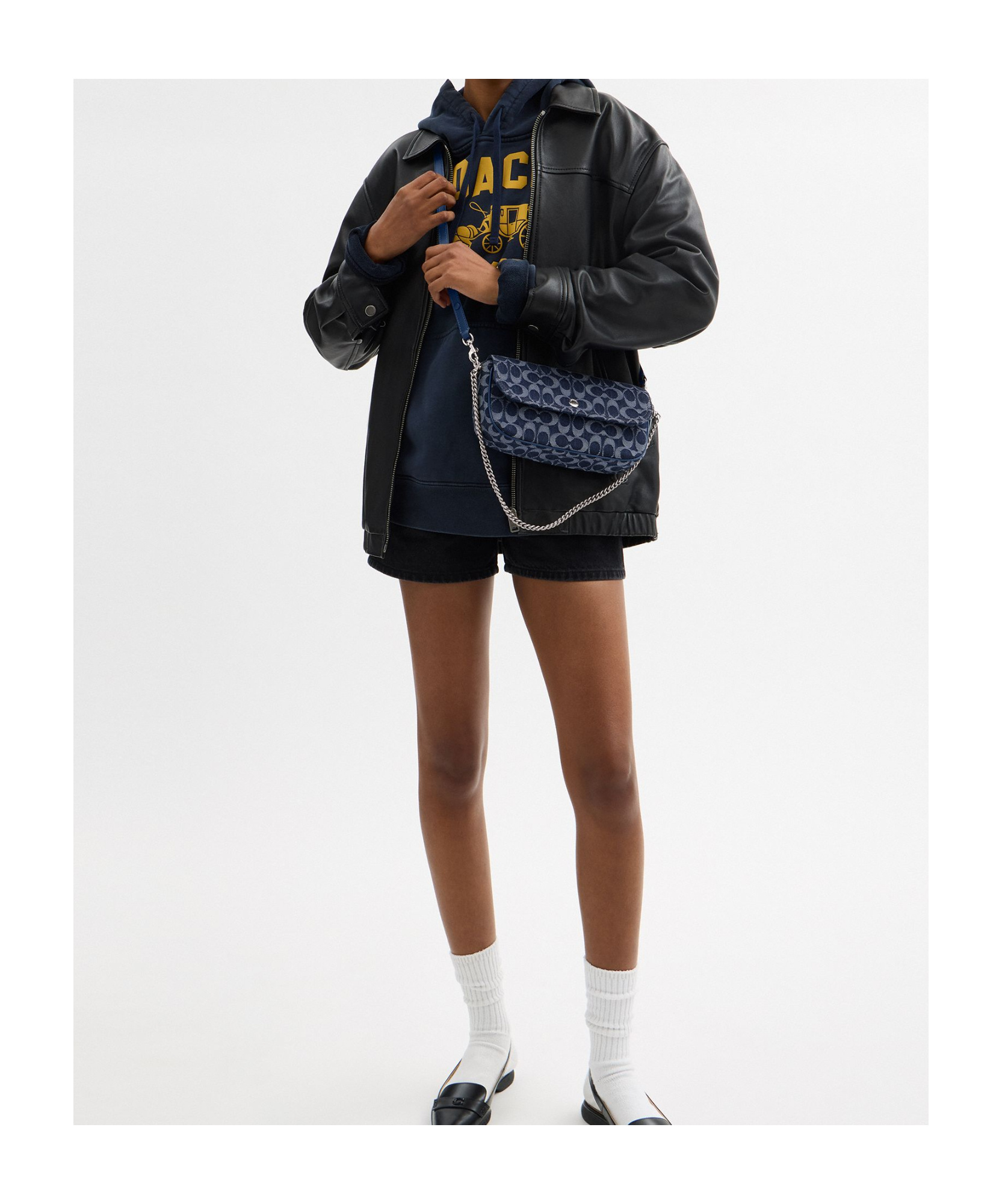 Coach Bolsa Brook Flap Chain Signature Denim  - Azul In Black