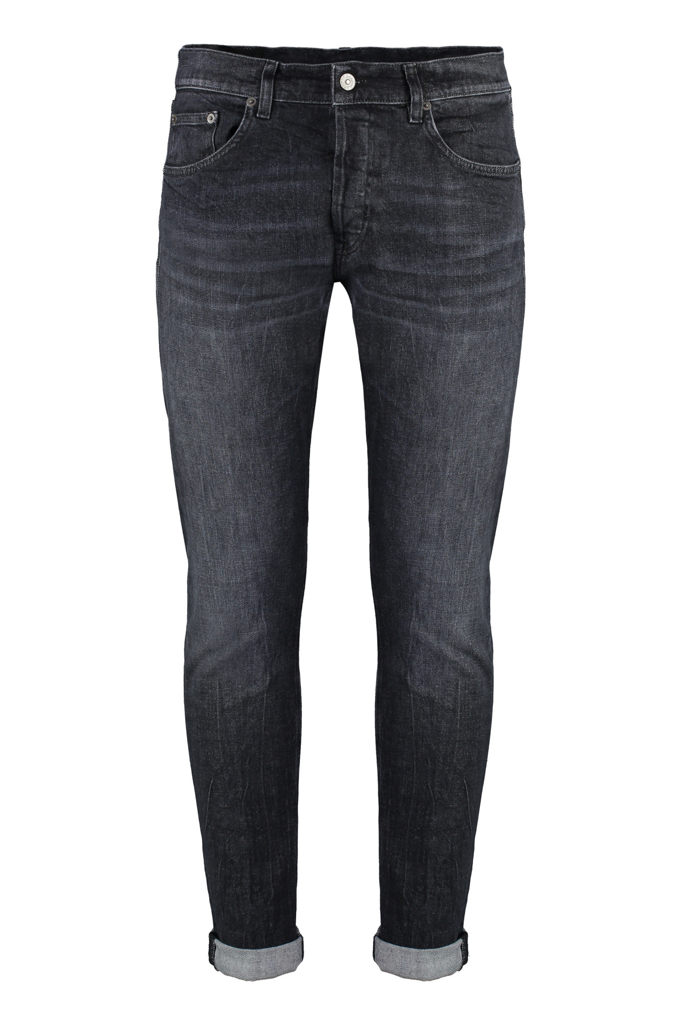 Dondup Stretch Cotton Jeans Roll-up Cuffs In Black