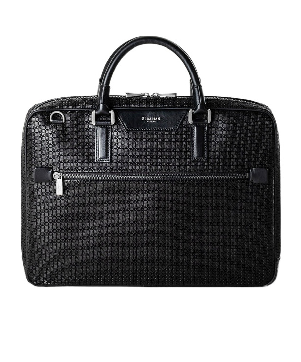 Serapian Grained Leather Laptop Case In Black