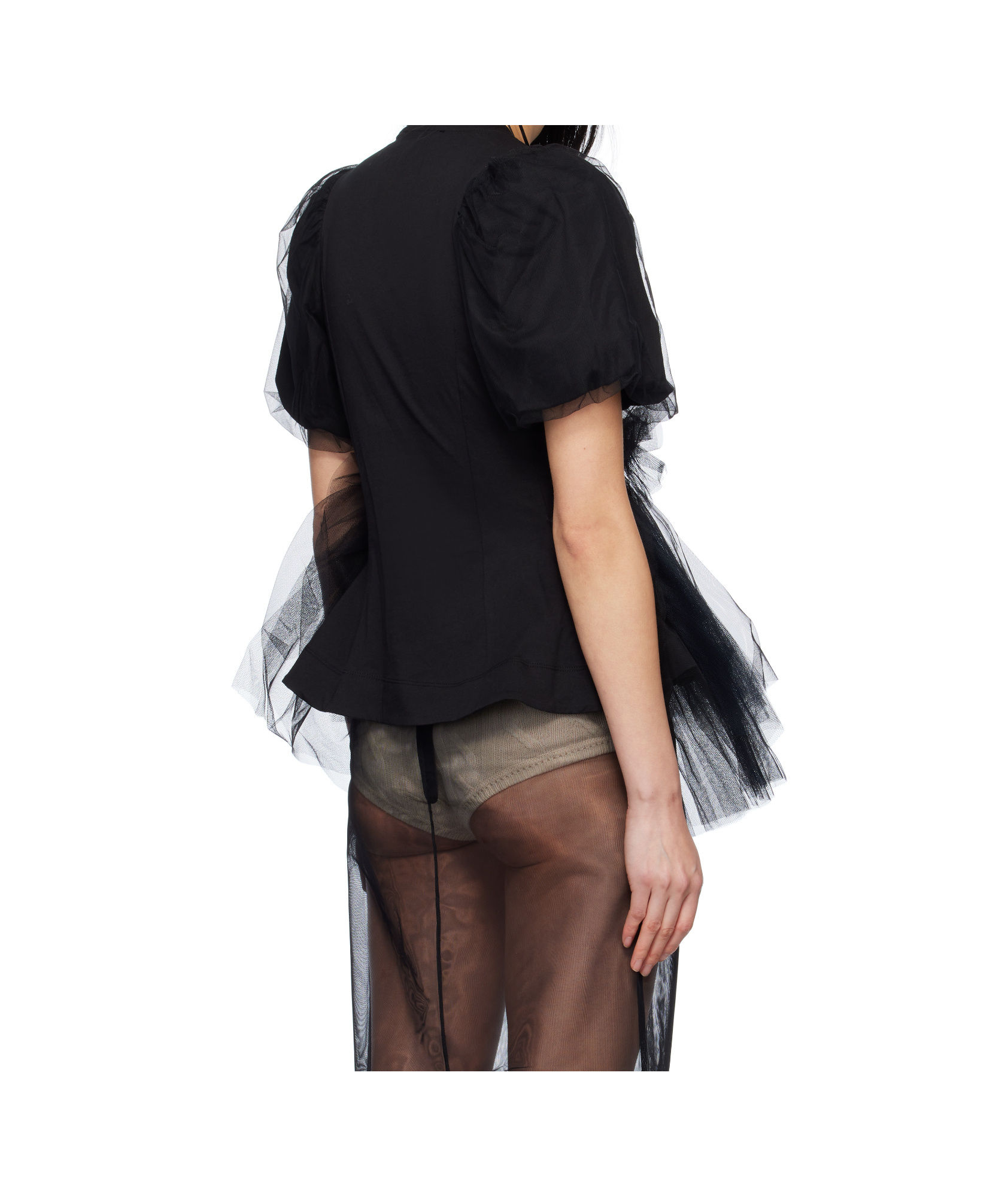 Simone Rocha Black Tulle Overlay Puff Sleeve Tutu Hem T-shirt In Black