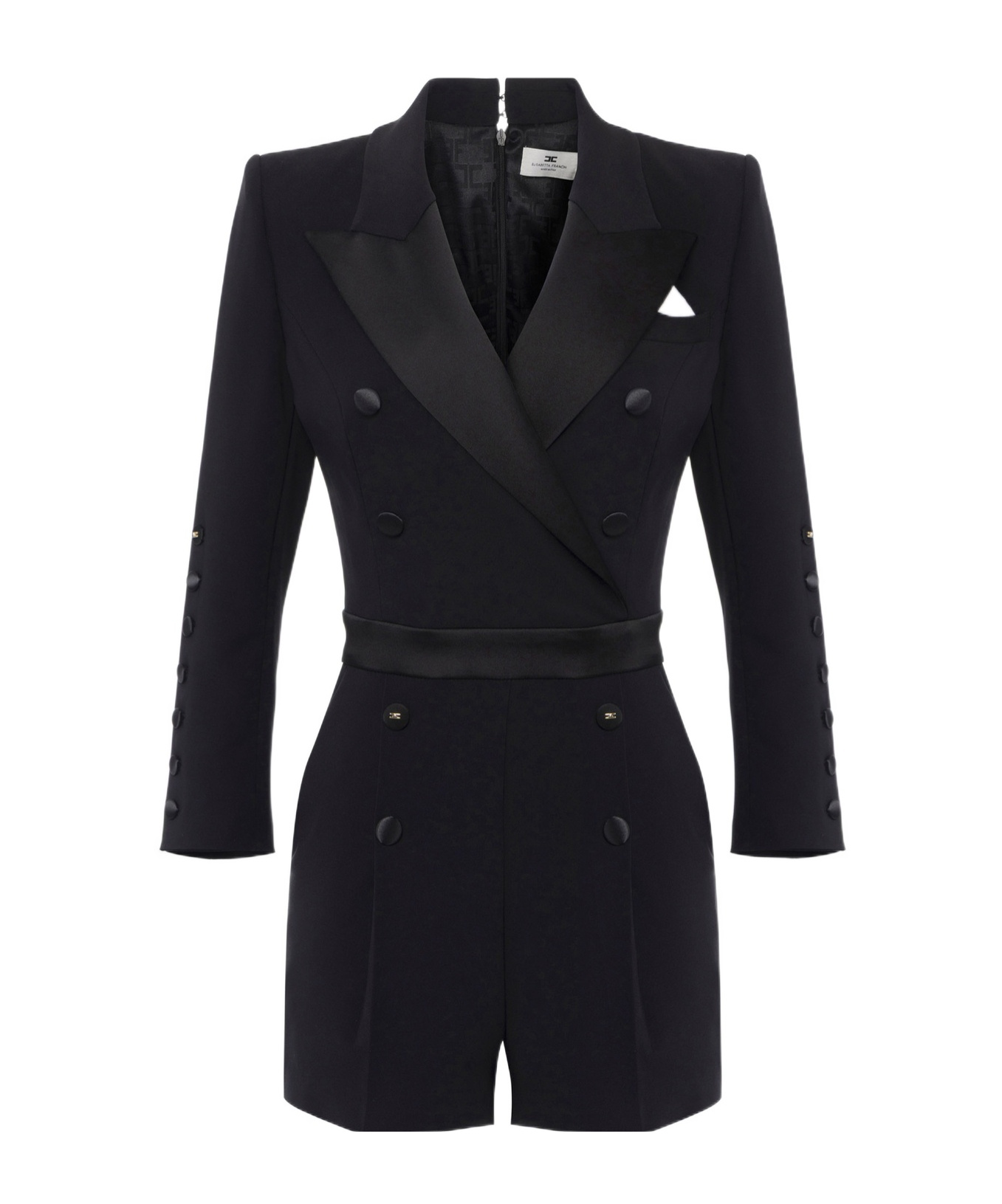 Elisabetta Franchi Jumpsuit In Lightweight Crêpe Fabric With Tuxedo Details In Black