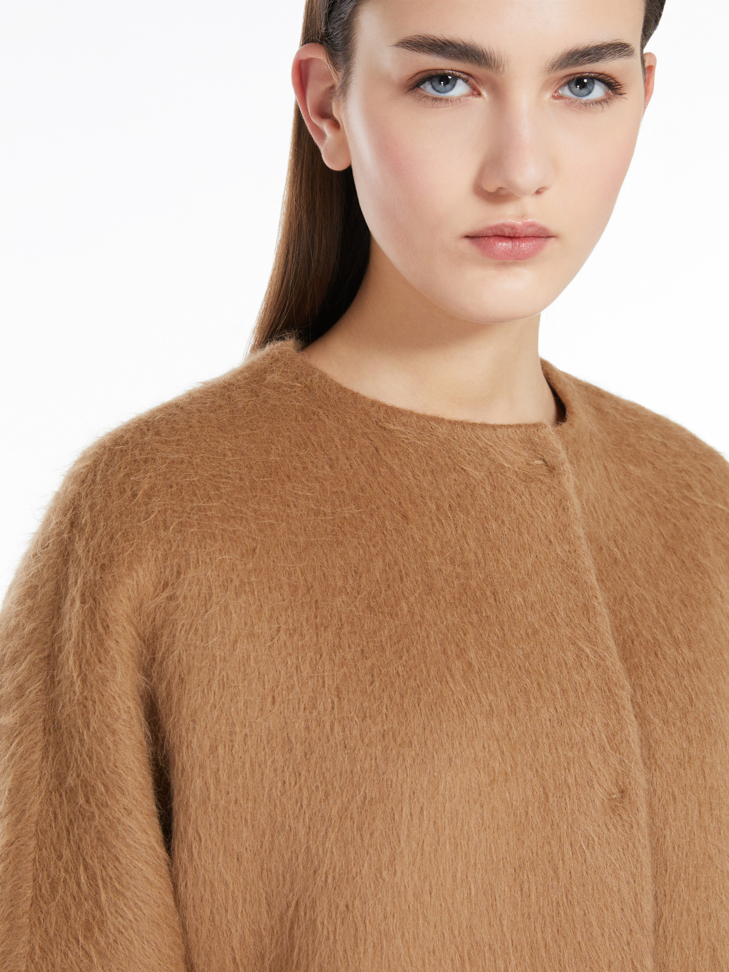 Shop Max Mara Alpaca Wool And Wool Coat With A Scarf In Brown
