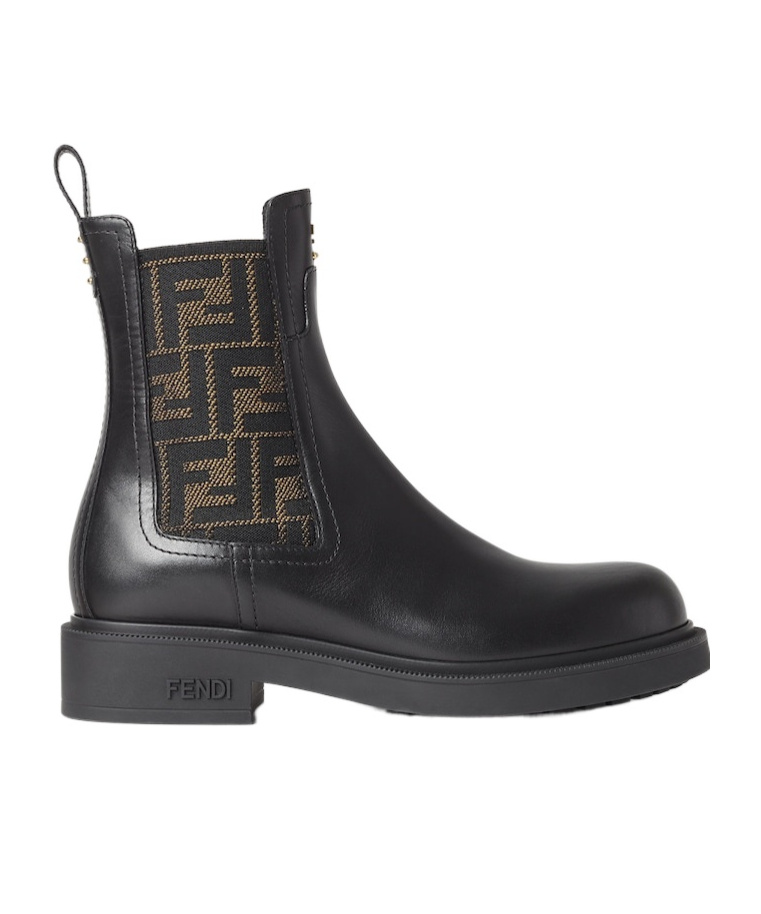 Fendi Black Leather And Ff Fabric Biker Jacket In Black