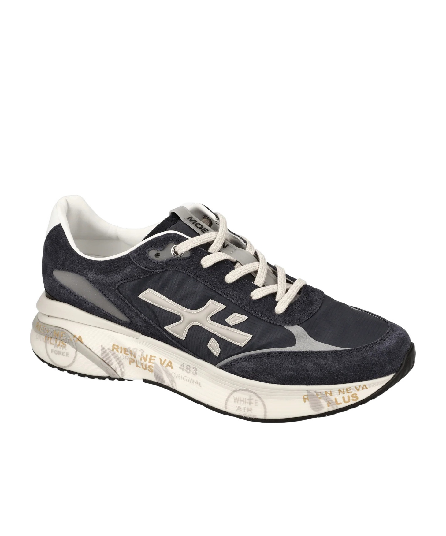 Premiata Blue Suede And Technical Fabric Sneakers With Embossed Logo