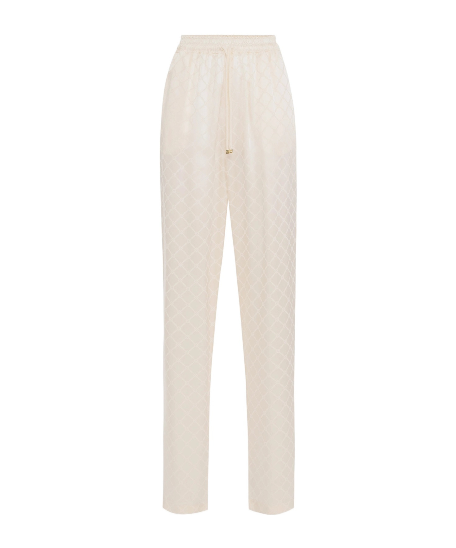 Elisabetta Franchi Jacquard Drawstring Straight Leg Trousers In White
