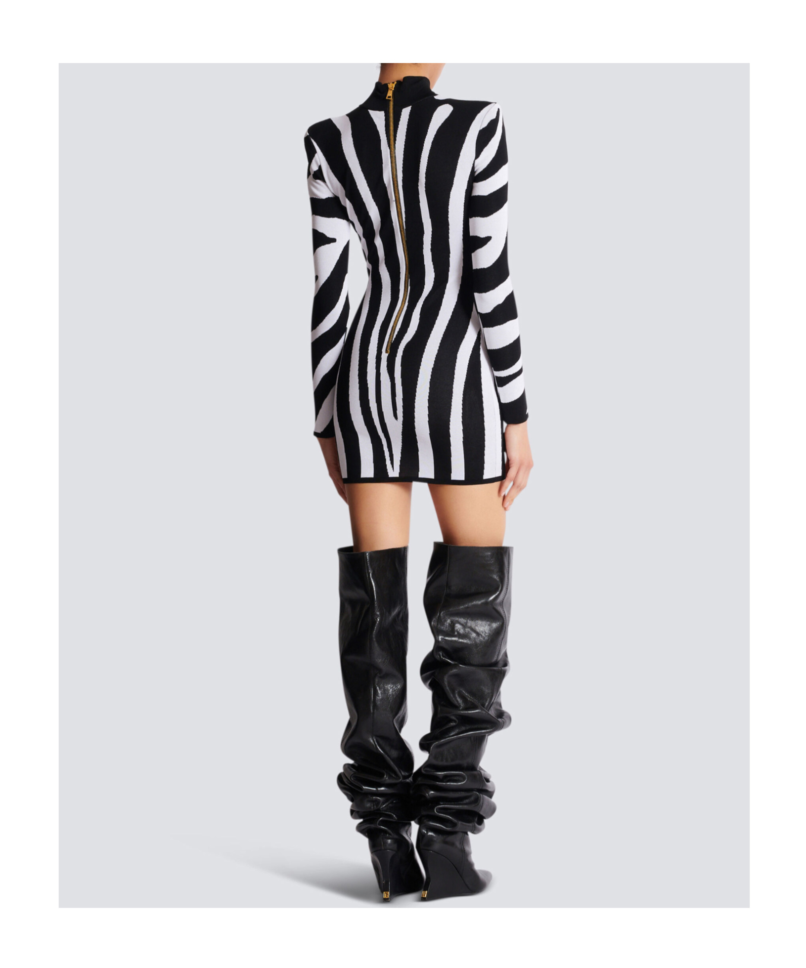 Balmain Short Knit Dress With Zebra Intarsia In Multi