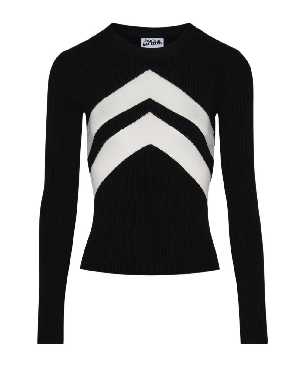 Jean Paul Gaultier Top With Transparent Chevron Black In Black