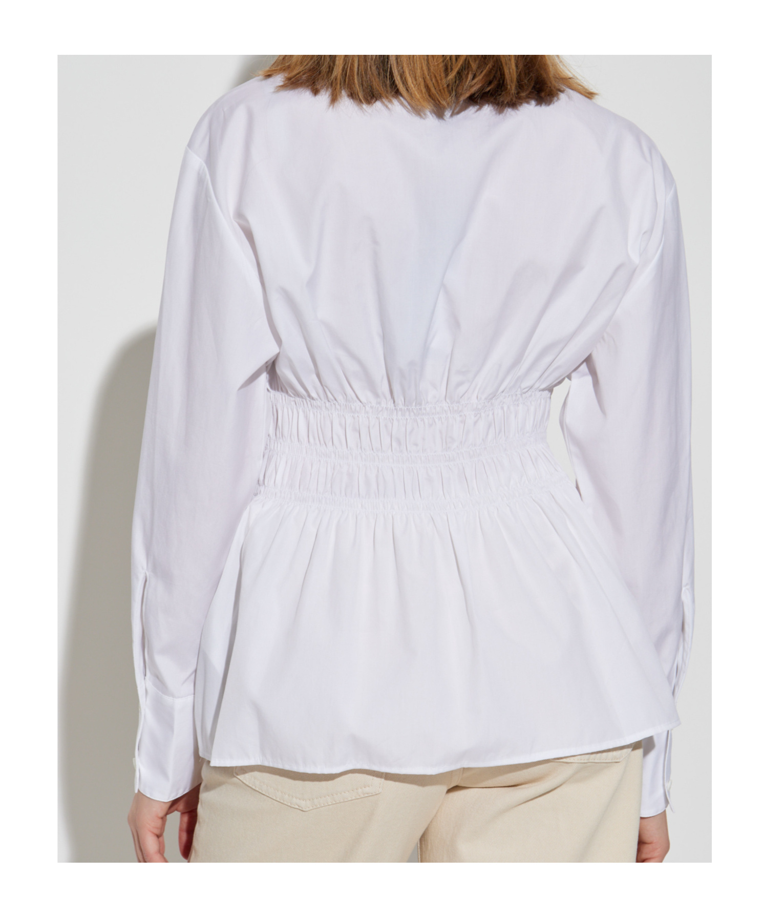 Rag & Bone Blythe Cotton Smocked Waist Peplum Button-up Shirt In Gray