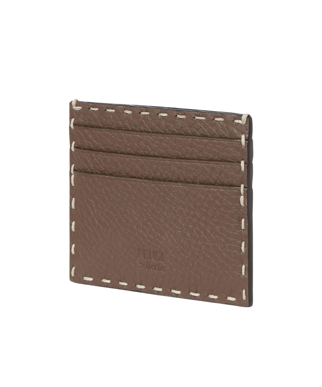 Fendi Brown Selleria Card Holder With 100 Hand-sewn Topstitches In Brown