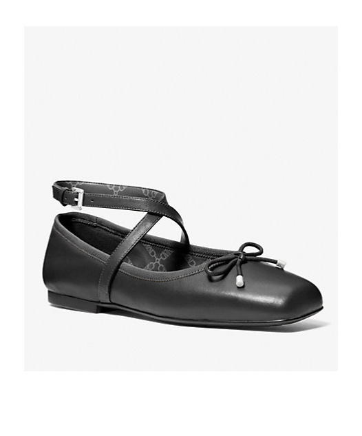 Shop Michael Michael Kors Leather Ballet Flats In Black