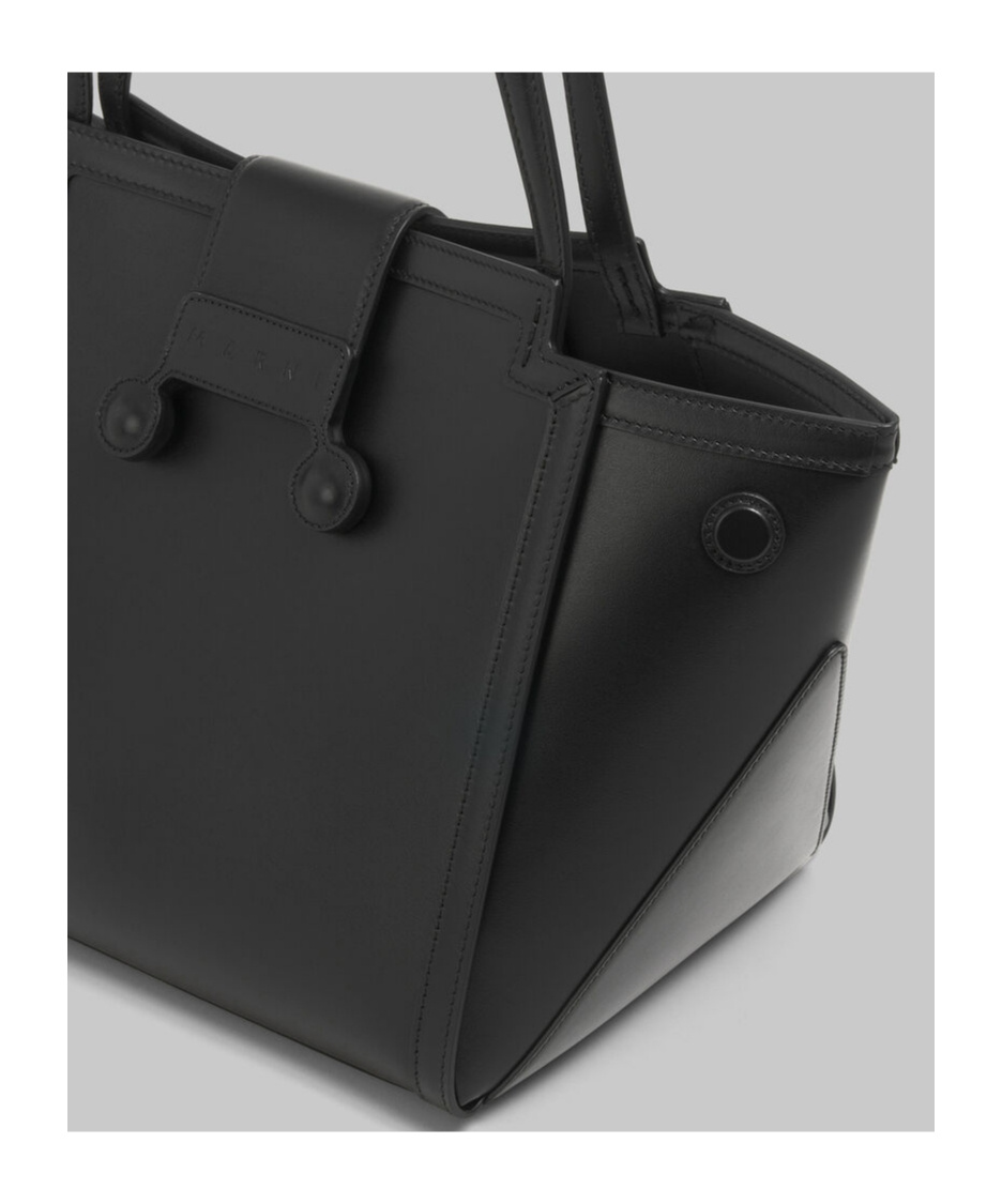 Marni Structured Black Calf Leather Handbag In Black