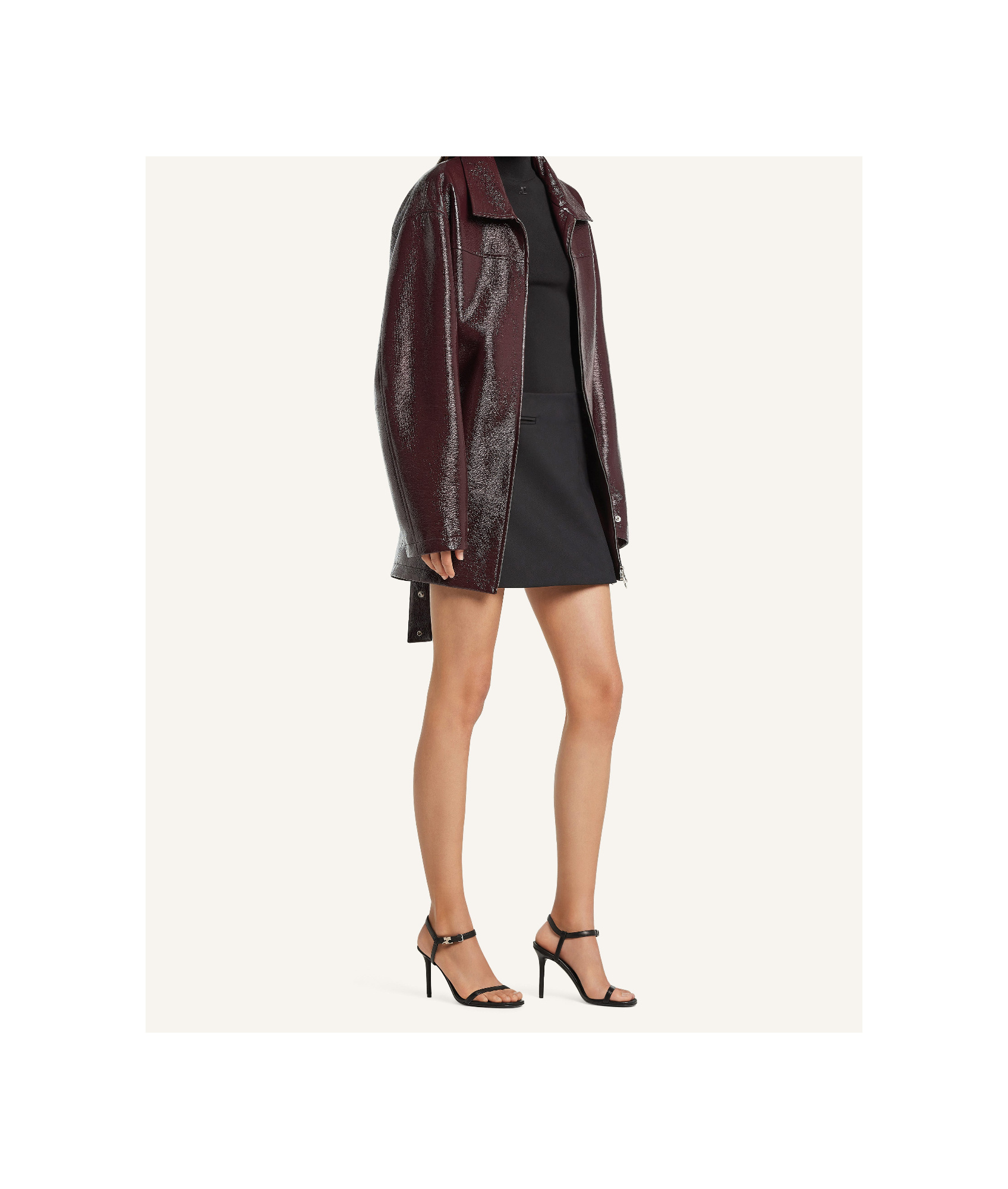 Courrèges Shiny Bomber Jacket Belted Waist In Burgundy