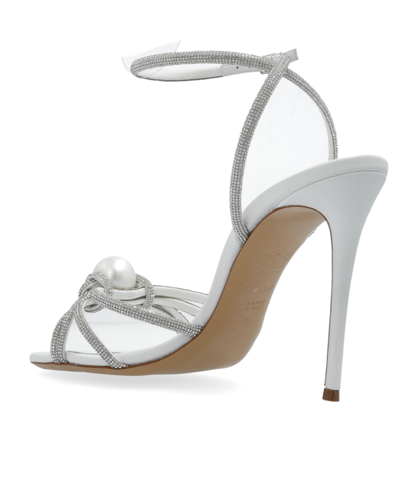 Casadei Crystal-embellished Silver Sandals With Steel Blade Heel In Gray