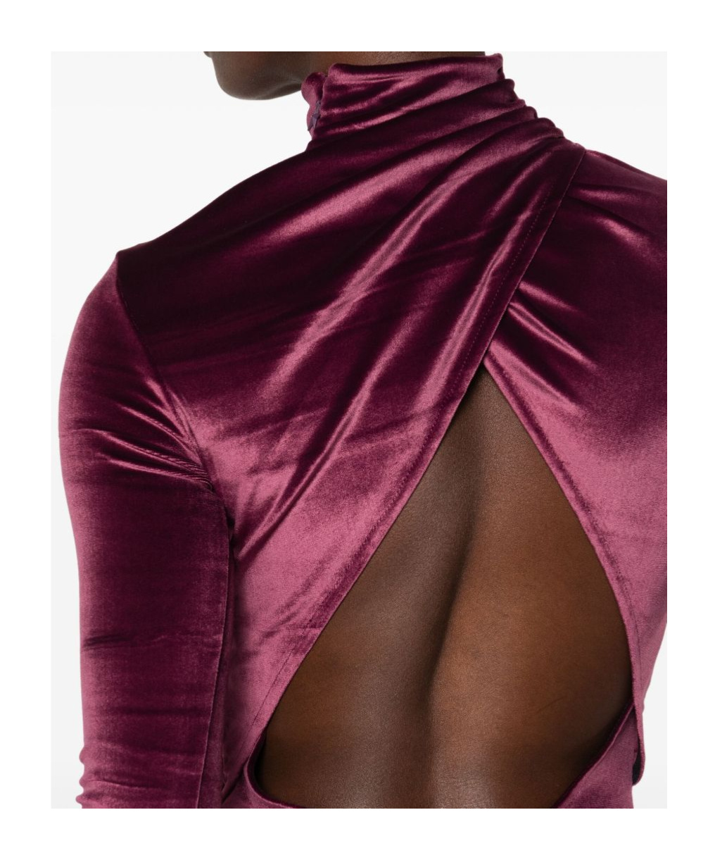 Mugler High-neck Velvet Bodysuit In Brown