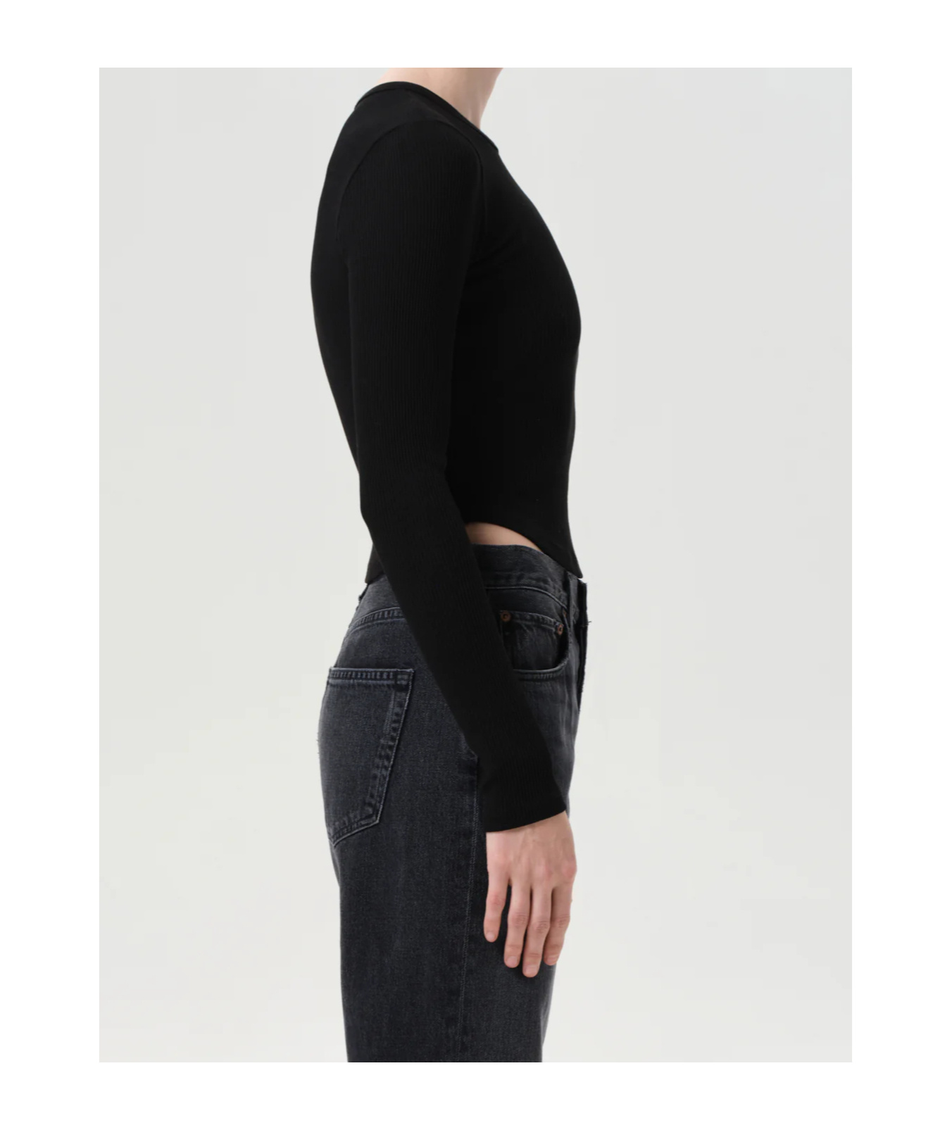 Agolde Dion Long Sleeve Crop T-shirt In Black