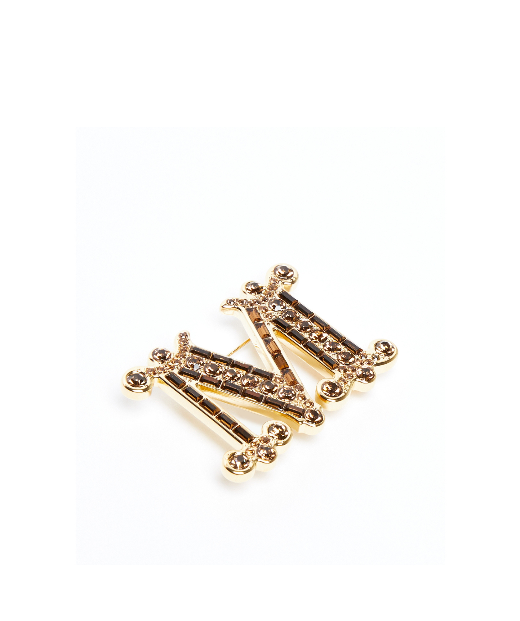 Max Mara Monogram Brooch With Crystals In Yellow