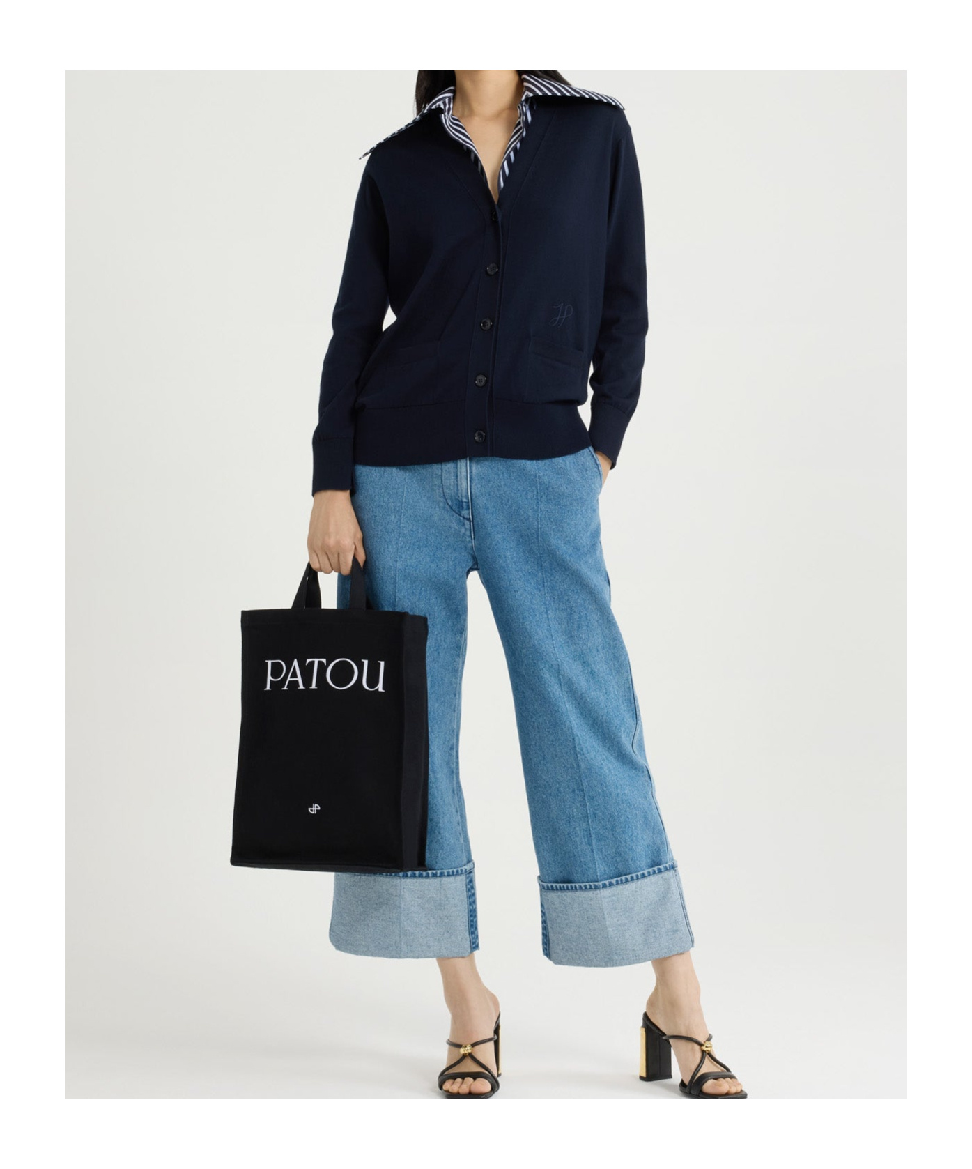 Patou Trompe L'oeil Cotton Cardigan In Blue