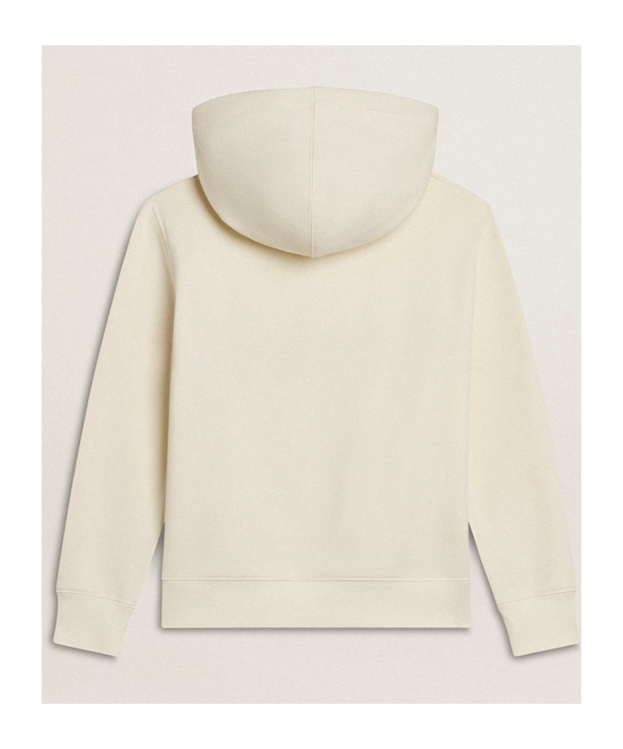 GOLDEN GOOSE HOODED SWEATSHIRT IN WORN WHITE WITH GOLDEN EMBROIDERY ON THE FRONT