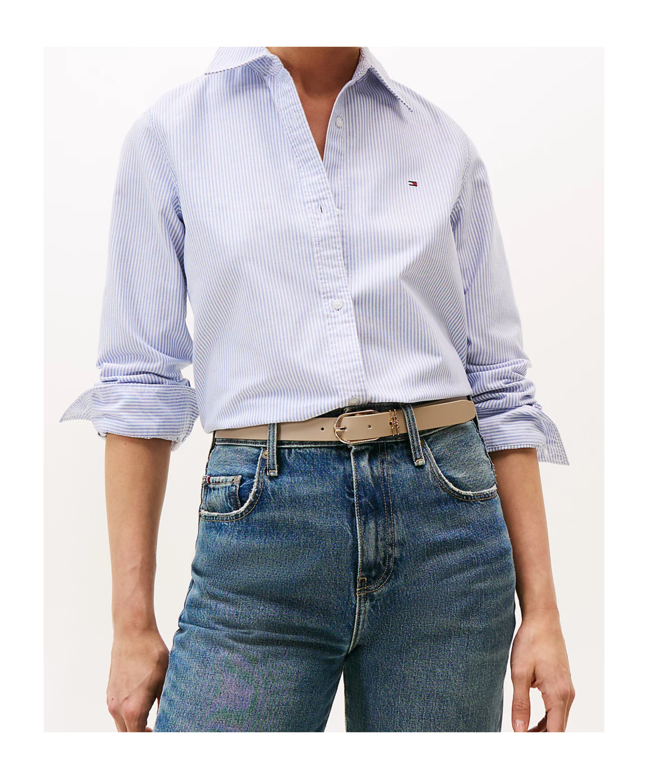 Tommy Hilfiger Relaxed Fit Oxford Shirt In Classic Ithaca Stp/ Mid Blue